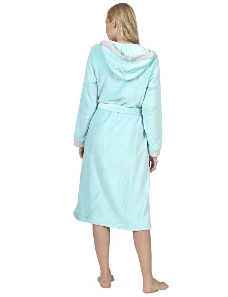 RAIKOU Damen Bademantel mit Kapuze weiches und super flauschiges Coral-Fleece Flausch RelaxKuschelfrottee Microfaser