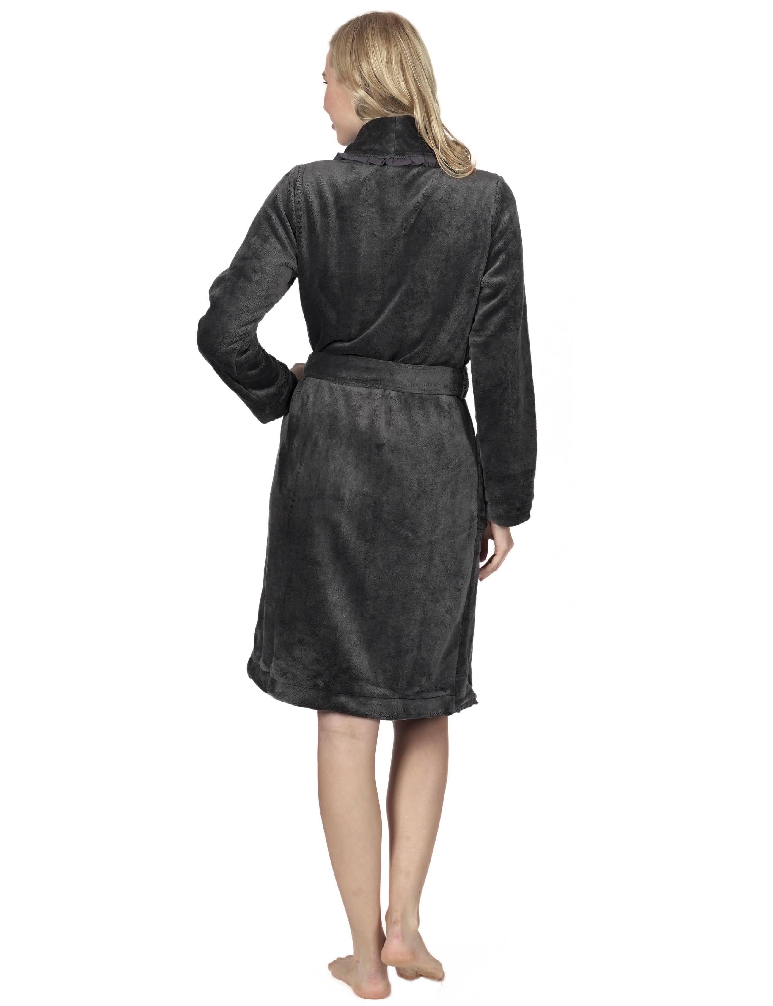 RAIKOU Damen Eleganter Bademantel für Damen|Sauna-Mantel mit Schalkragen | Mikrofaser, Coral Fleece