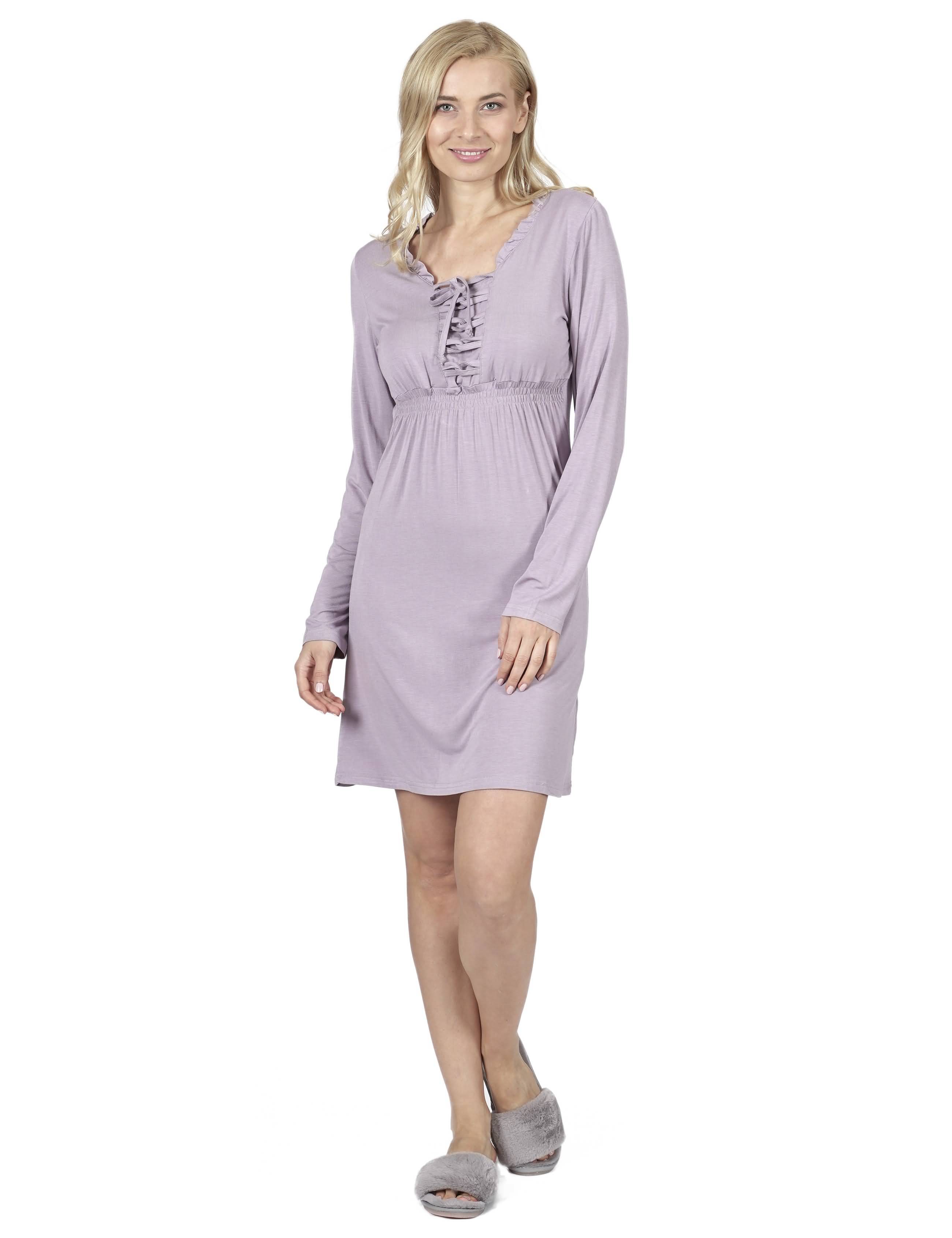 RAIKOU Damen Jersey Kleid Langarm Knielang feminine Looks Elegant trendiges Homewear Kleid Minikleider Strandkleider Nachthemd Loungewear