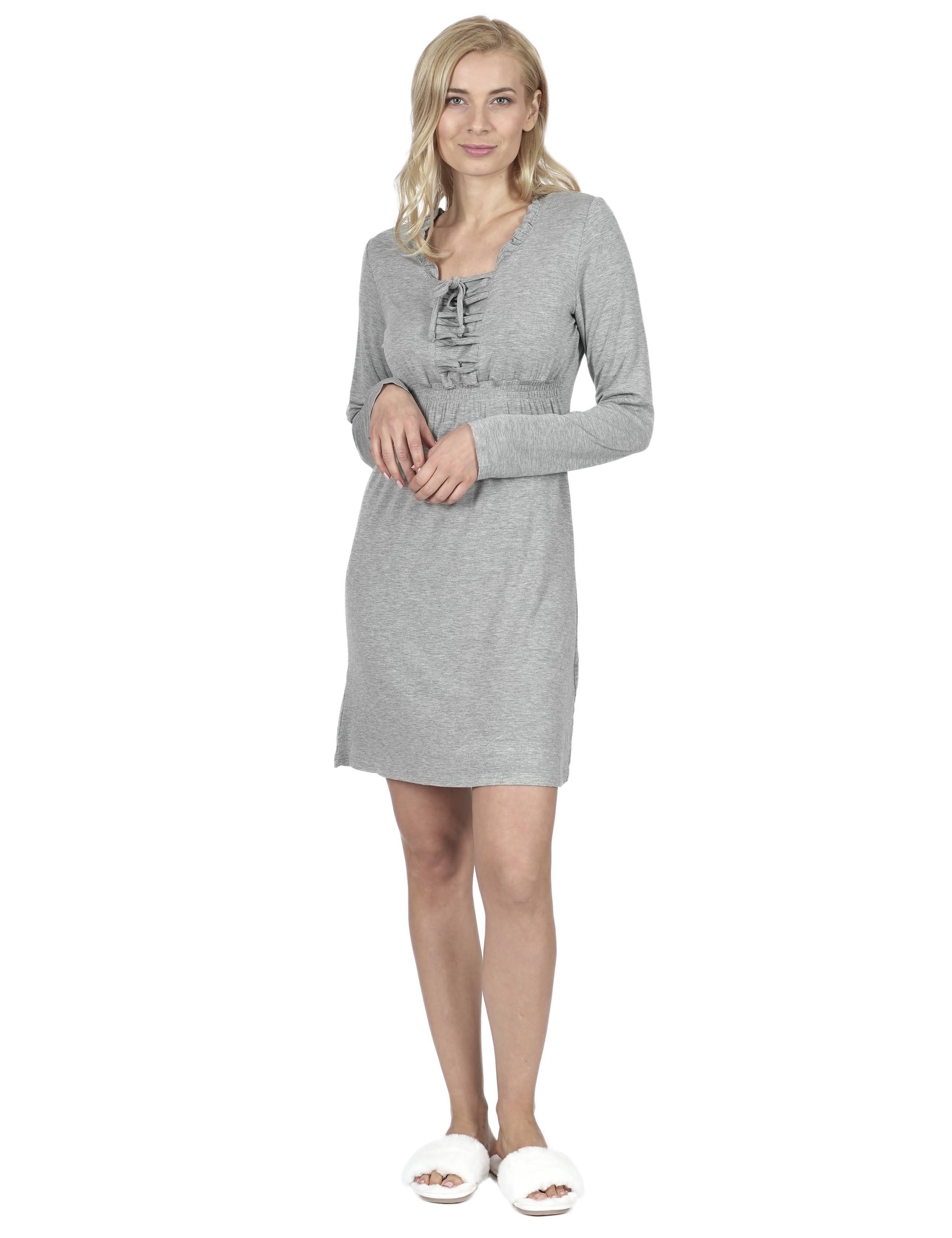 RAIKOU Damen Jersey Kleid Langarm Knielang feminine Looks Elegant trendiges Homewear Kleid Minikleider Strandkleider Nachthemd Loungewear