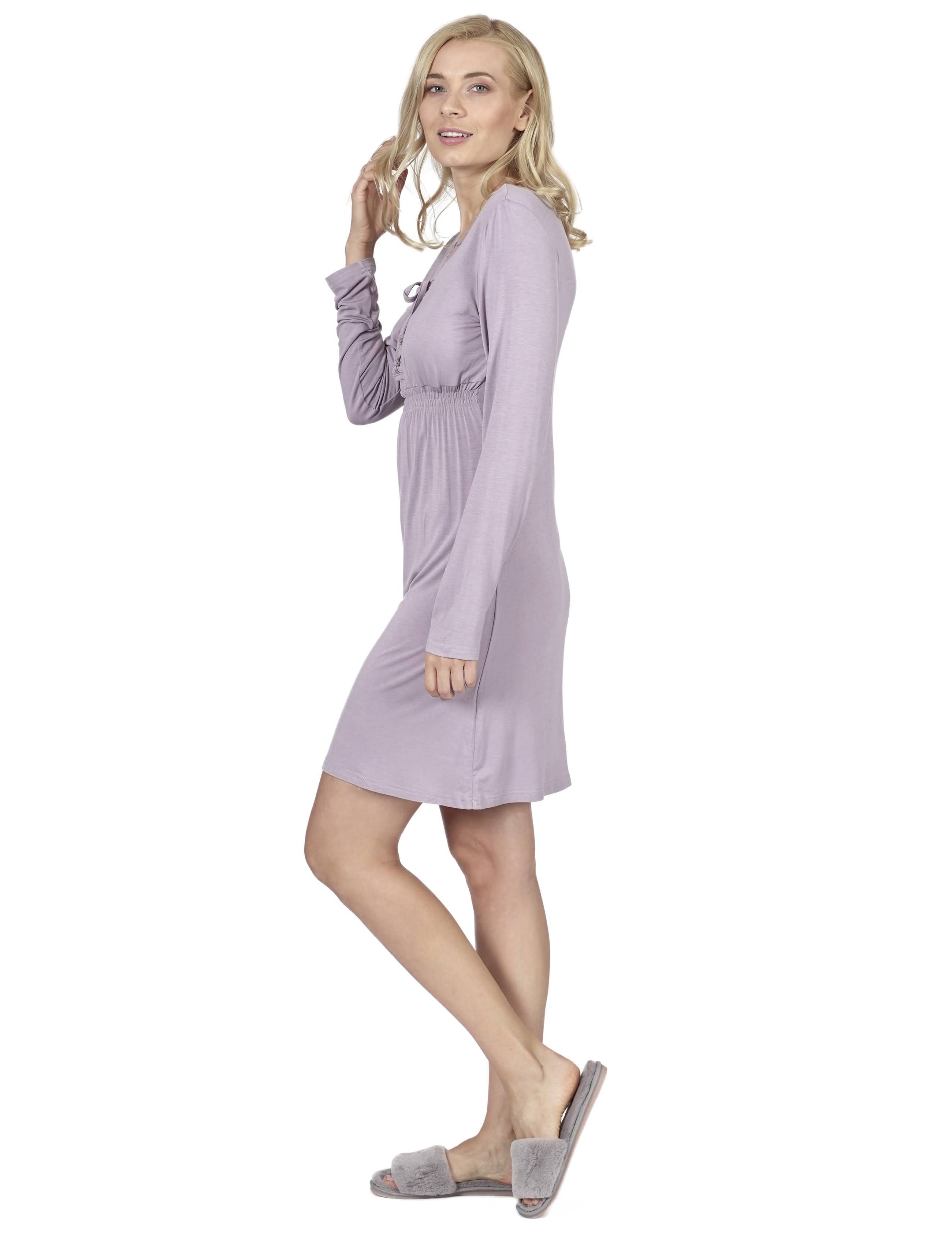 RAIKOU Damen Jersey Kleid Langarm Knielang feminine Looks Elegant trendiges Homewear Kleid Minikleider Strandkleider Nachthemd Loungewear
