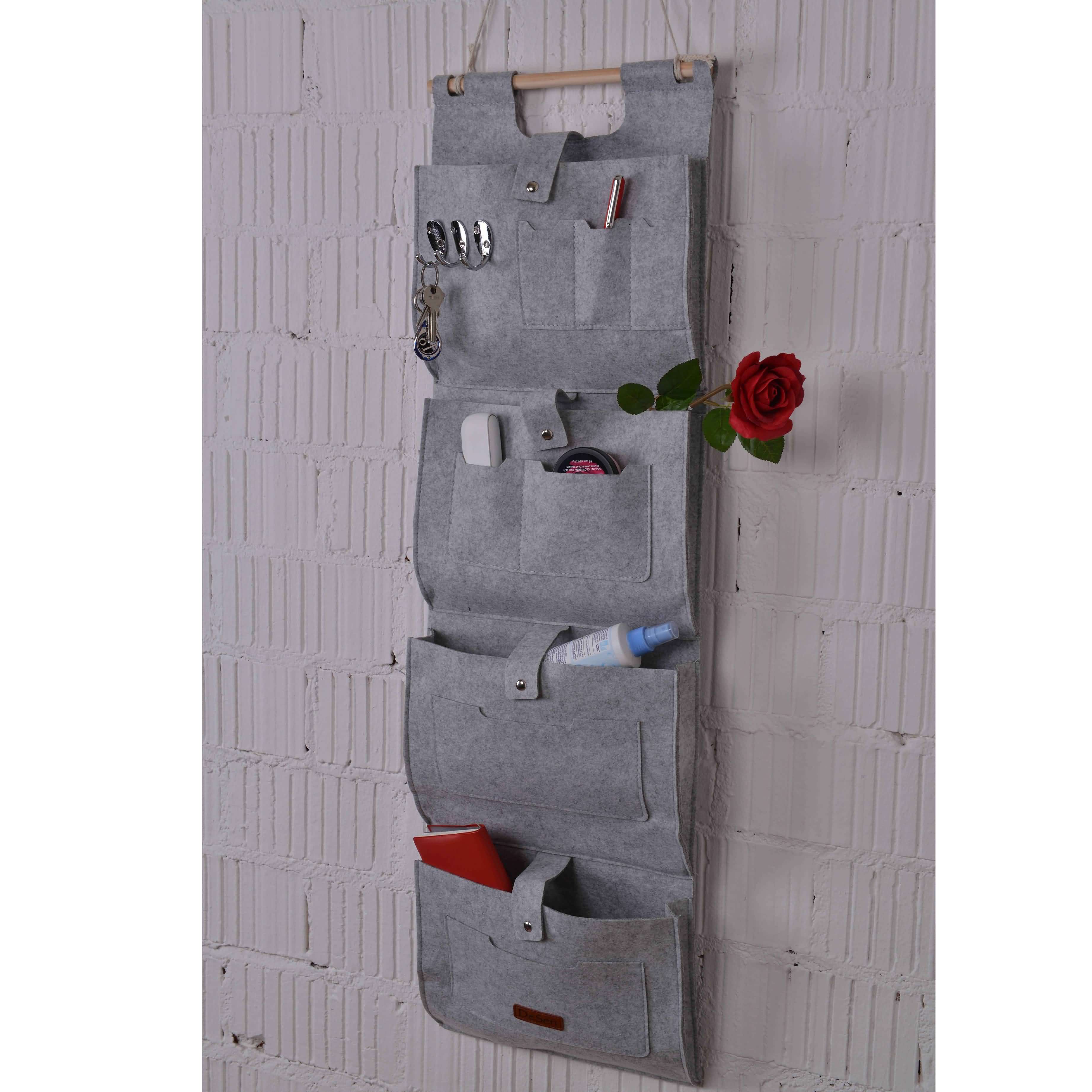 Hängeorganzier für Tür und Wand, Home-Organizer zum Aufhängen, Wandtasche, Untensilientasche, Hängende Aufbewahrungstasche für Garderobe, Bad, Küche Multifunktionstaschen + 3 Schlüsselanhänger