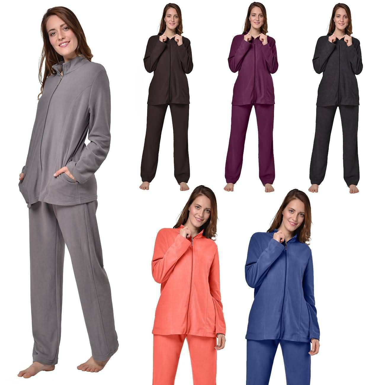 RAIKOU Eleganter Einfarbiger Damen Hausanzug in Micro-Fleece Freizeitanzug mit Reißverschluss