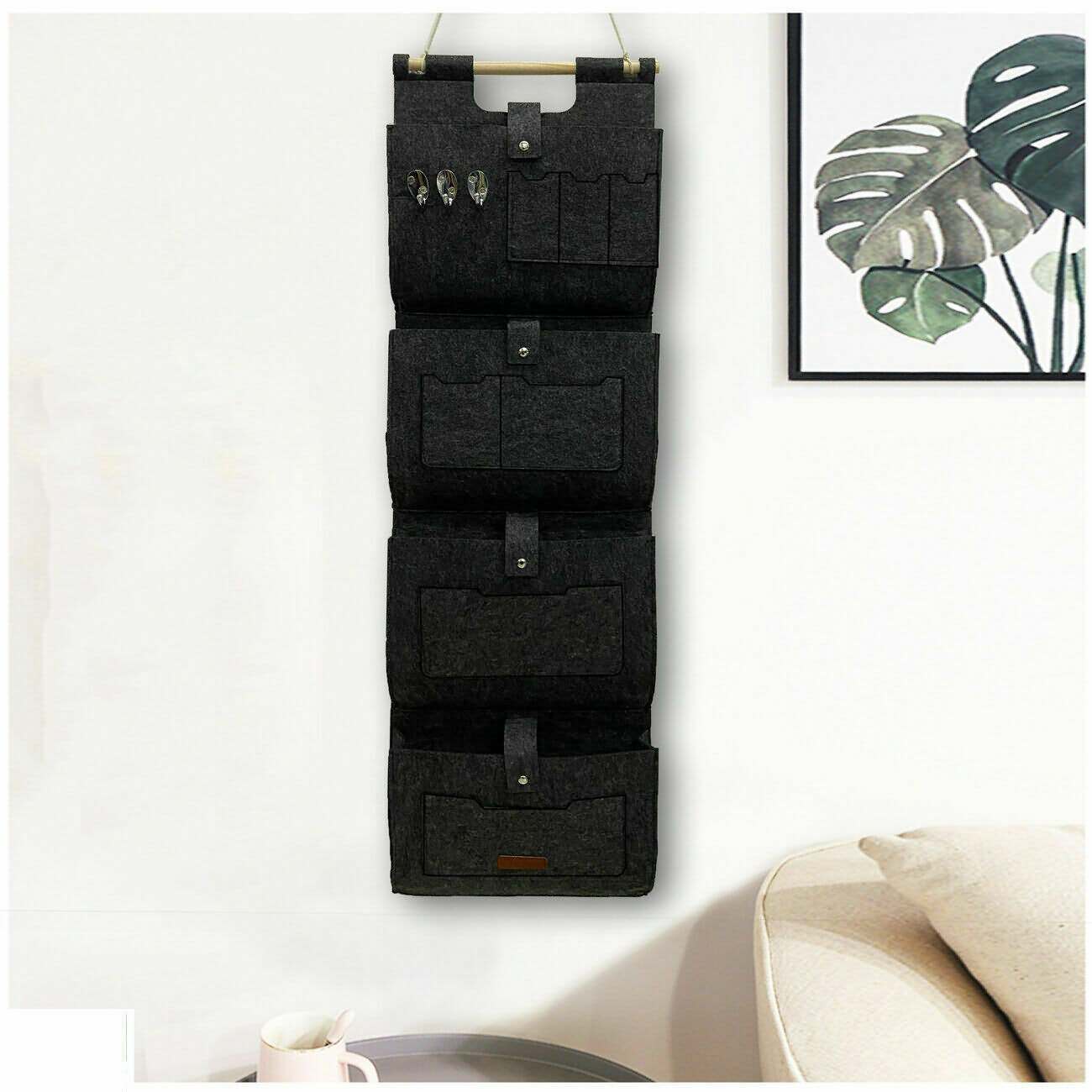Hängeorganzier für Tür und Wand, Home-Organizer zum Aufhängen, Wandtasche, Untensilientasche, Hängende Aufbewahrungstasche für Garderobe, Bad, Küche Multifunktionstaschen + 3 Schlüsselanhänger