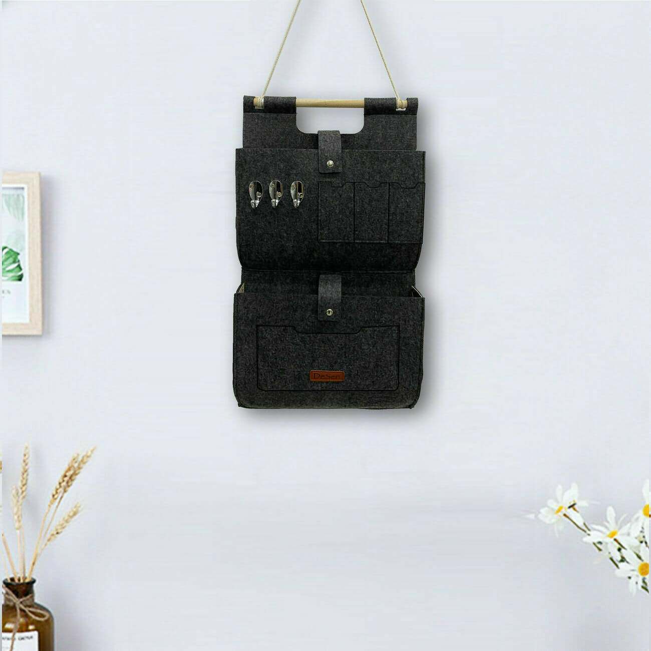 Hängeorganzier für Tür und Wand, Home-Organizer zum Aufhängen, Wandtasche, Untensilientasche, Hängende Aufbewahrungstasche für Garderobe, Bad, Küche Multifunktionstaschen + 3 Schlüsselanhänger