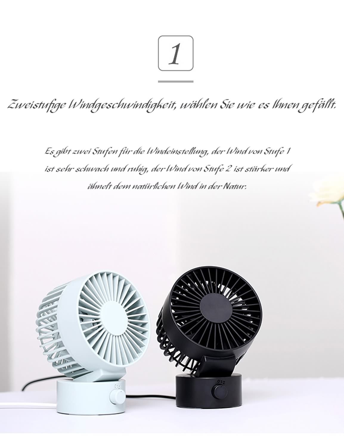 RAIKOU Mini USB Turbo Ventilator Tischventilator USB Geräuscharmer Desk Fan Büro desktop Lüfter Neigbar, Mit An/Ausschalter