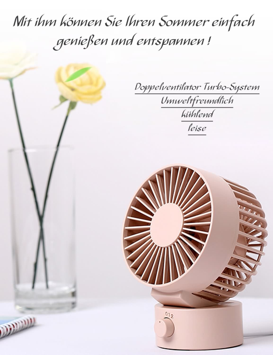 RAIKOU Mini USB Turbo Ventilator Tischventilator USB Geräuscharmer Desk Fan Büro desktop Lüfter Neigbar, Mit An/Ausschalter