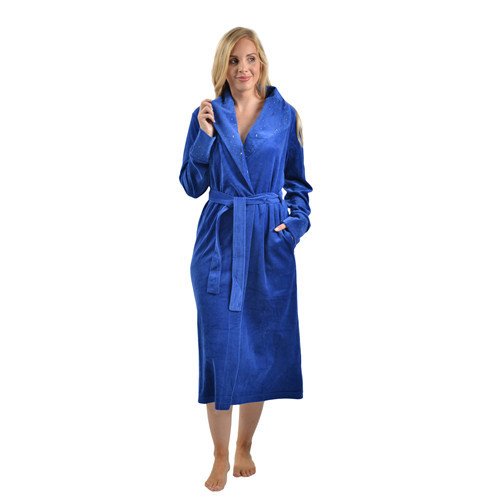 DESEN Damen Bademantel Morgenmantel Saunamantel Loungemantel super flauschig und weich mit Metalldekorationen