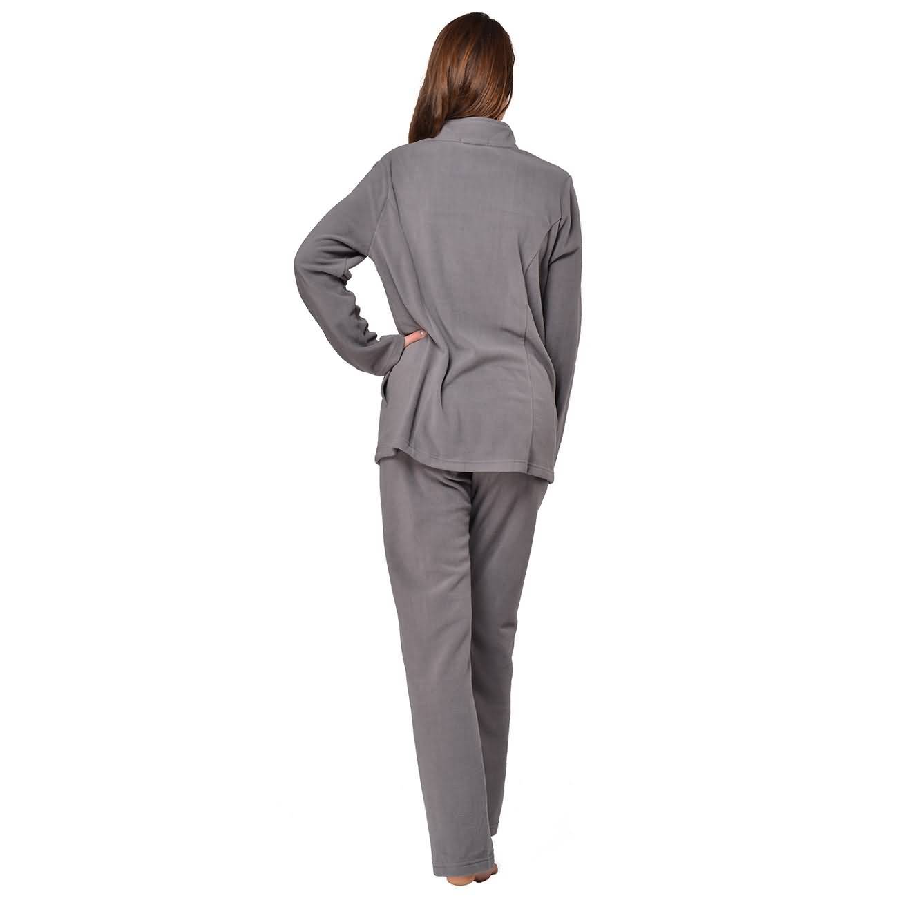 RAIKOU Eleganter Einfarbiger Damen Hausanzug in Micro-Fleece Freizeitanzug mit Reißverschluss