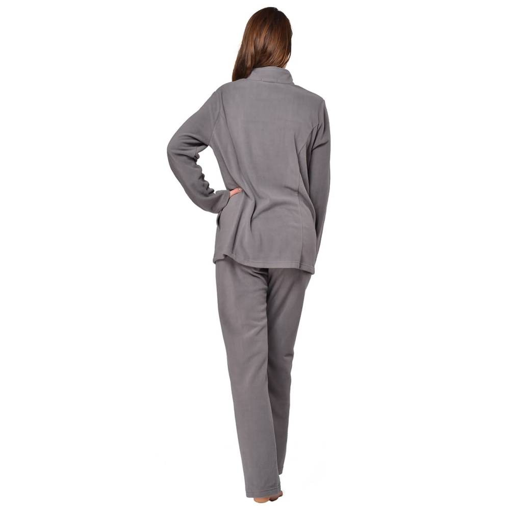 RAIKOU Eleganter Einfarbiger Damen Hausanzug in Micro-Fleece Freizeitanzug mit Reißverschluss