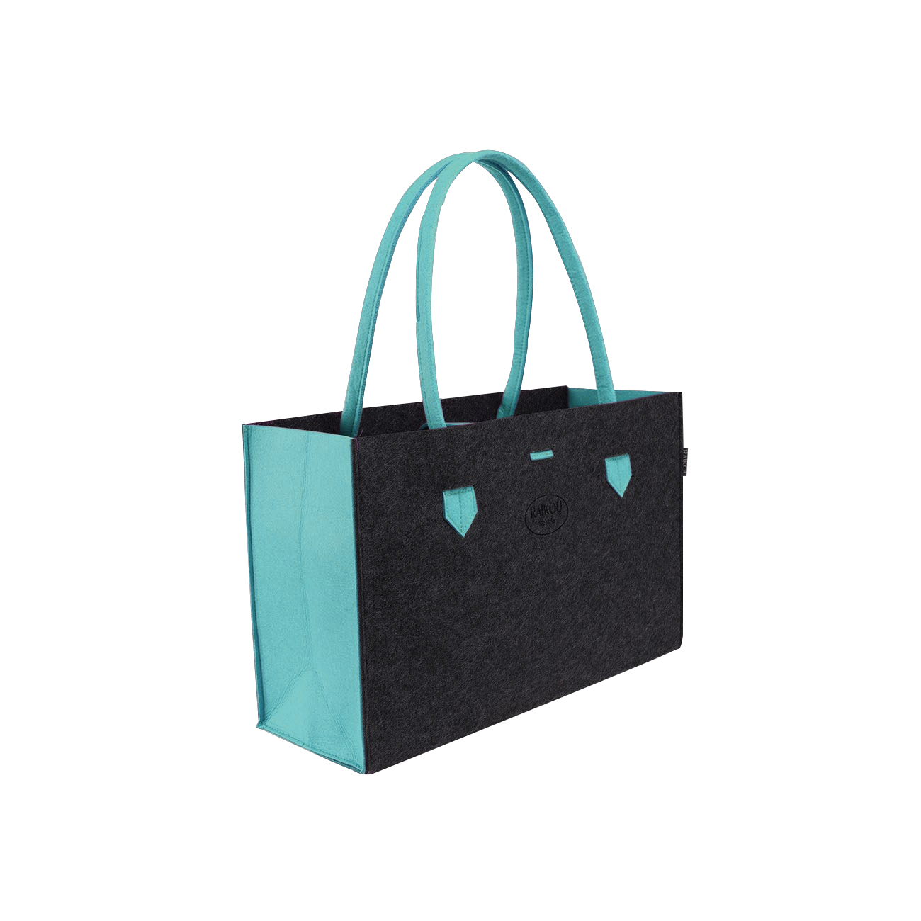 RAIKOU KULT Filz-Tasche Shopper; in neuem Design; Filzkorb Einkaufstasche Henkeltasche Zeitungskorb Stabile Kaminholztasche hervorragend als Spielzeugtasche oder Picknick-Korb Strand (44*18*31cm)