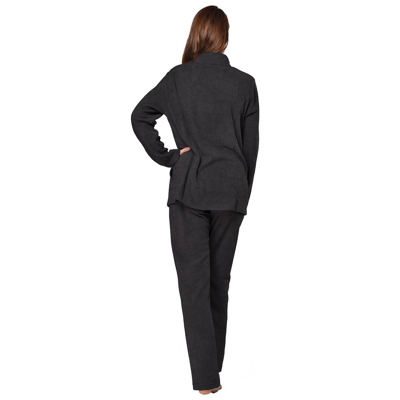 RAIKOU Eleganter Einfarbiger Damen Hausanzug in Micro-Fleece Freizeitanzug mit Reißverschluss