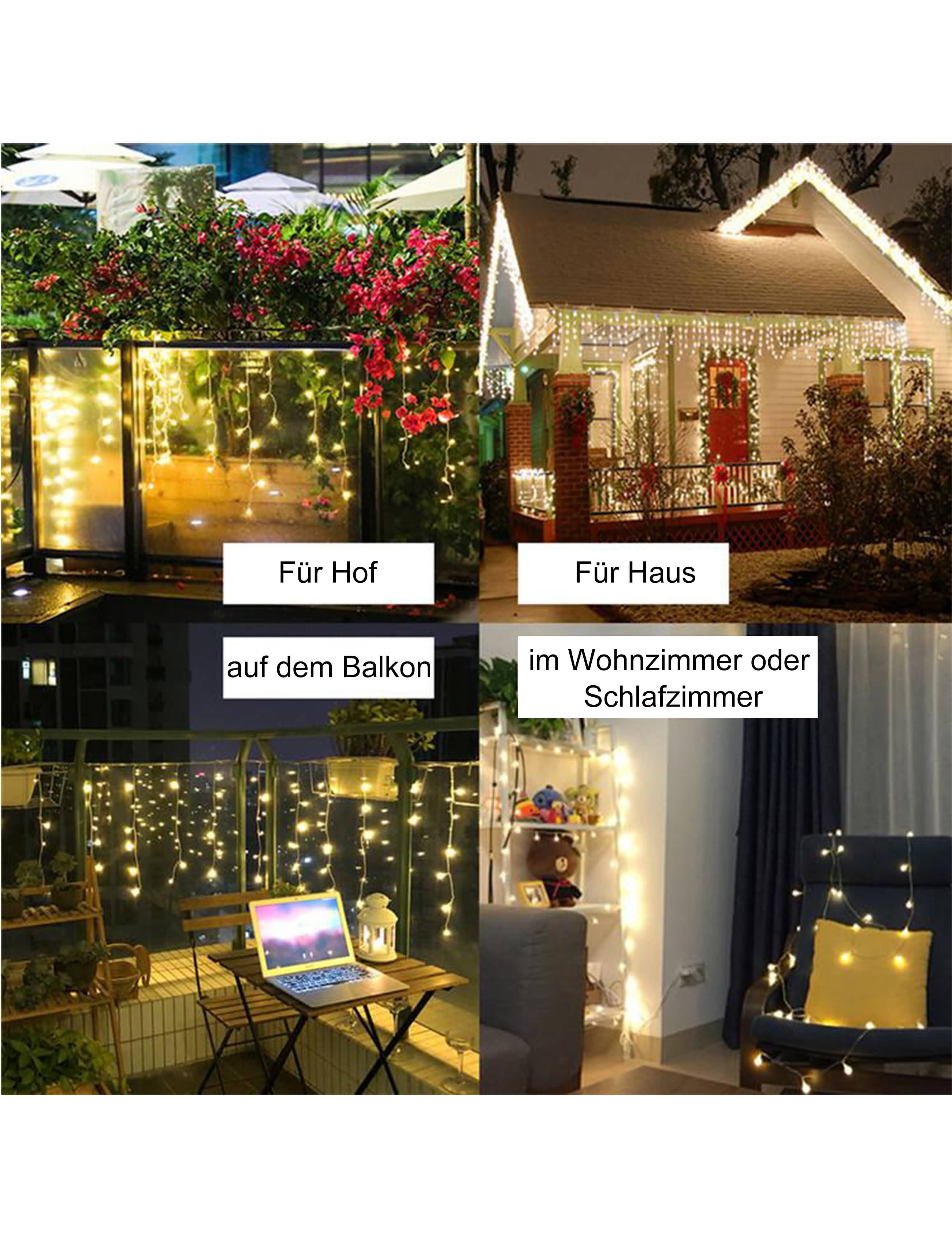 Die RAIKOU Lichterketten in verschiedenen Farben, für Außen-und Innenbetrieb mit 8 verschiedenen Beleuchtungsmodi, Dekobeleuchtung für Weihnachten, Party, Hochzeit, Garten, Haus, Fenster und vielen mehr.
