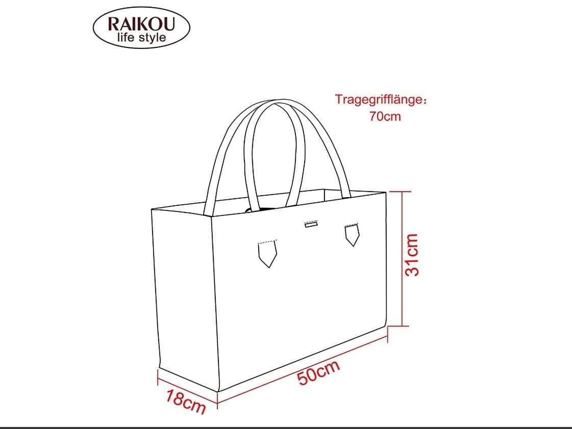 RAIKOU KULT Filz-Tasche Shopper; in neuem Design; Filzkorb Einkaufstasche Henkeltasche Zeitungskorb Stabile Kaminholztasche hervorragend als Spielzeugtasche oder Picknick-Korb Strand (44*18*31cm)