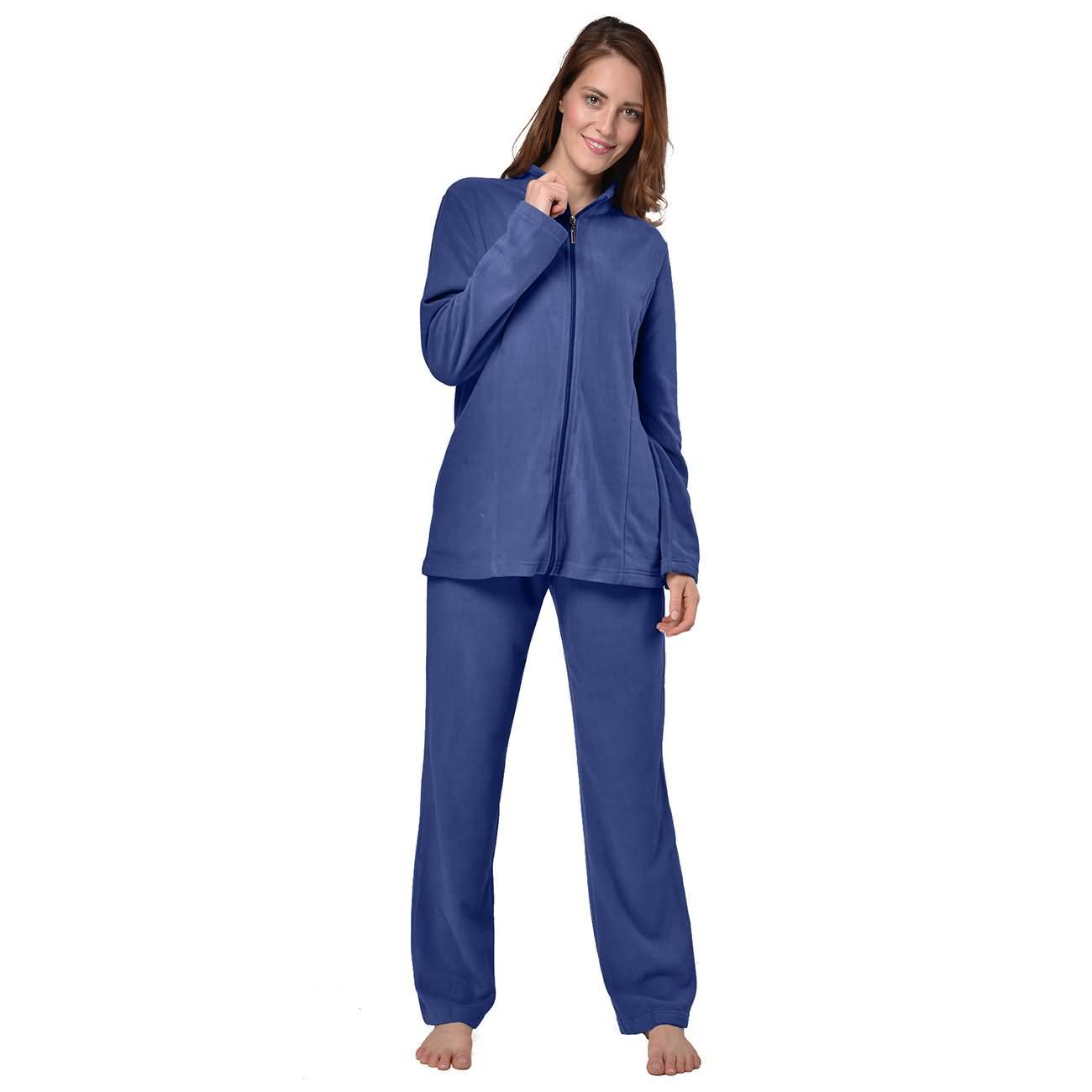 RAIKOU Eleganter Einfarbiger Damen Hausanzug in Micro-Fleece Freizeitanzug mit Reißverschluss
