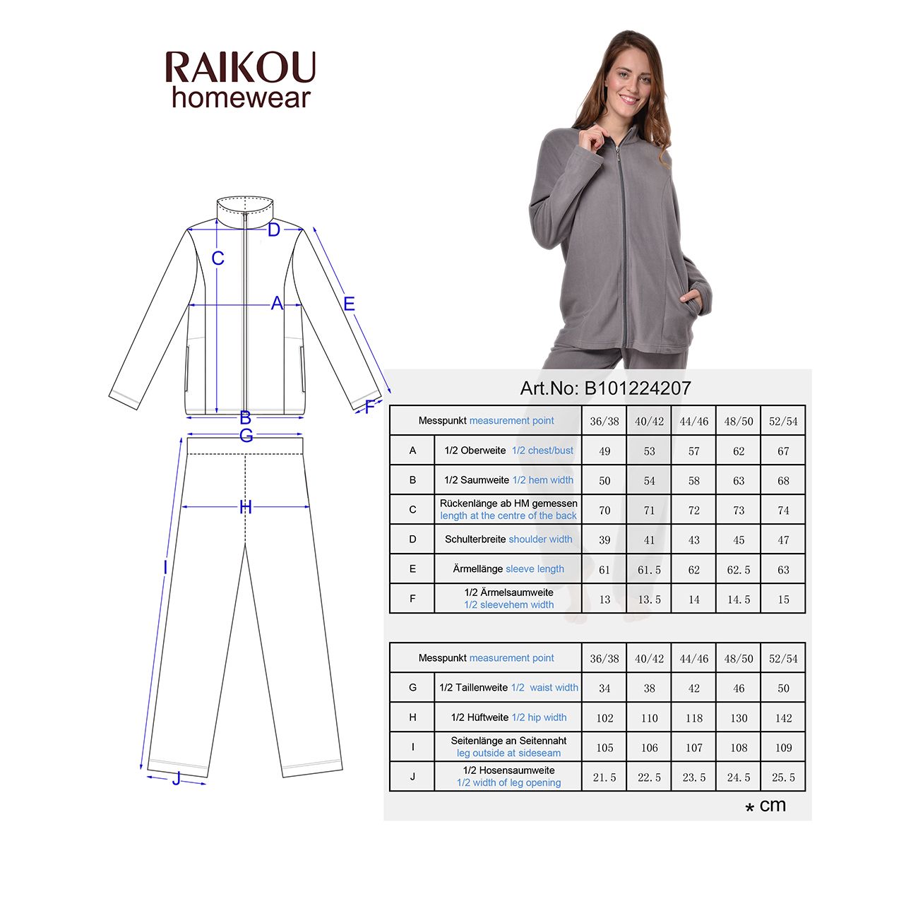 RAIKOU Eleganter Einfarbiger Damen Hausanzug in Micro-Fleece Freizeitanzug mit Reißverschluss