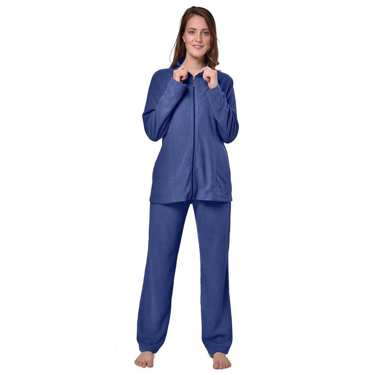 RAIKOU Eleganter Einfarbiger Damen Hausanzug in Micro-Fleece Freizeitanzug mit Reißverschluss