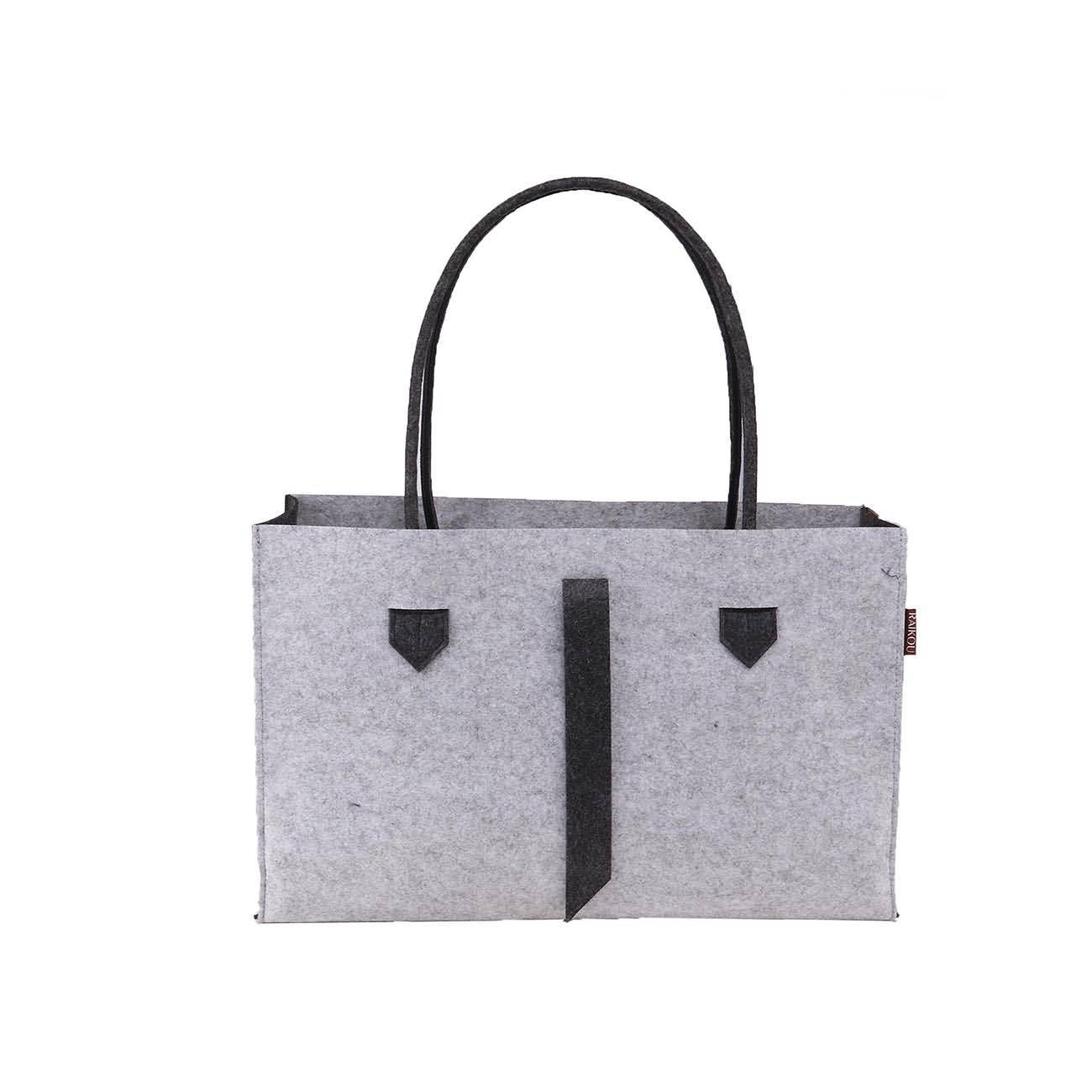 RAIKOU KULT Filz-Tasche Shopper; in neuem Design; Filzkorb Einkaufstasche Henkeltasche Zeitungskorb Stabile Kaminholztasche hervorragend als Spielzeugtasche oder Picknick-Korb Strand (44*18*31cm)