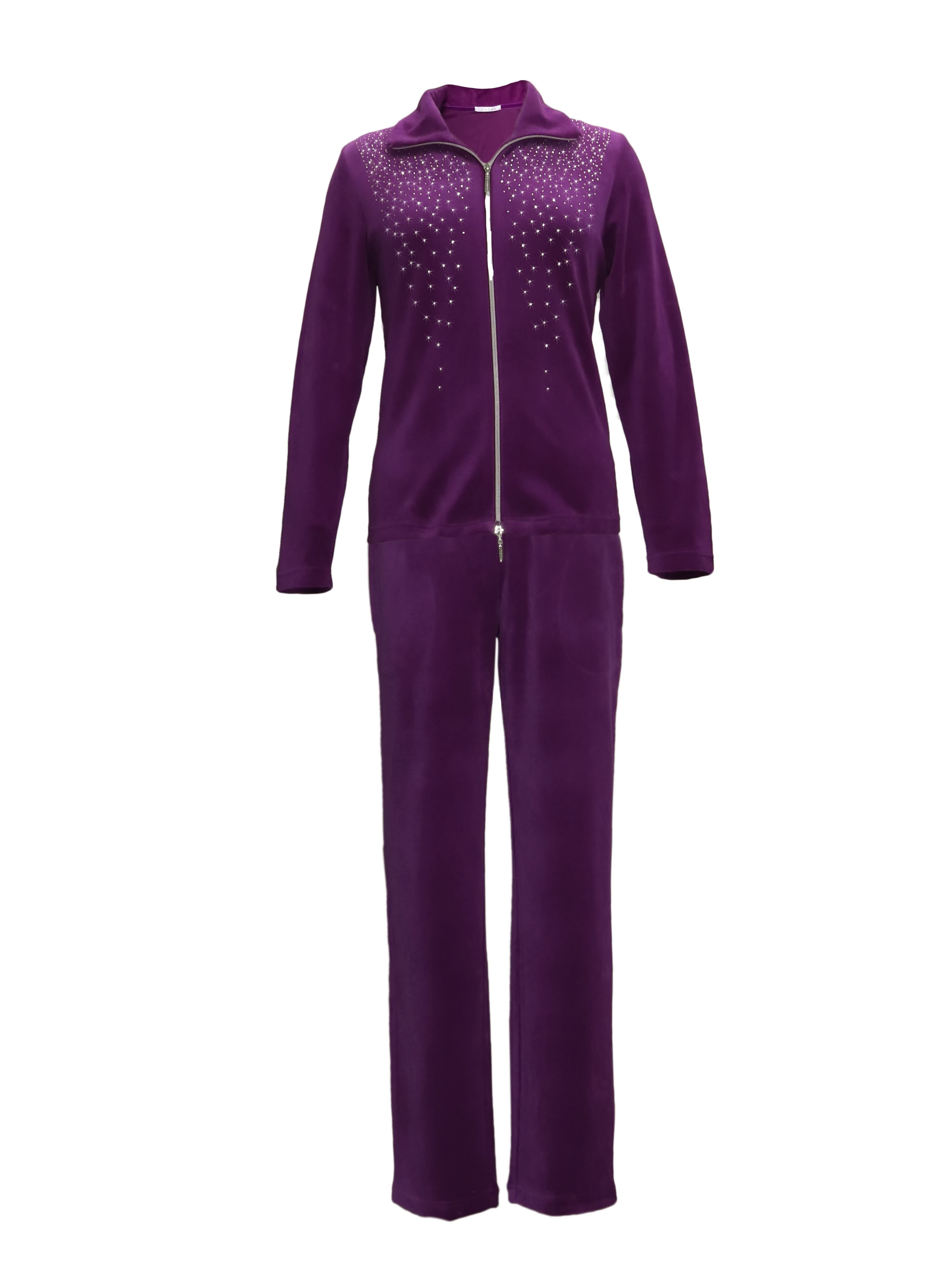 DESEN Damen Velours Nicki Freizeitanzug Fitnessanzug Hausanzug Jogginganzug Nicki-Anzug mit Reißverschluss und Glitzersteinen