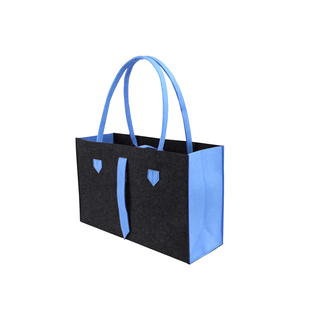 RAIKOU KULT Filz-Tasche Shopper; in neuem Design; Filzkorb Einkaufstasche Henkeltasche Zeitungskorb Stabile Kaminholztasche hervorragend als Spielzeugtasche oder Picknick-Korb Strand (44*18*31cm)