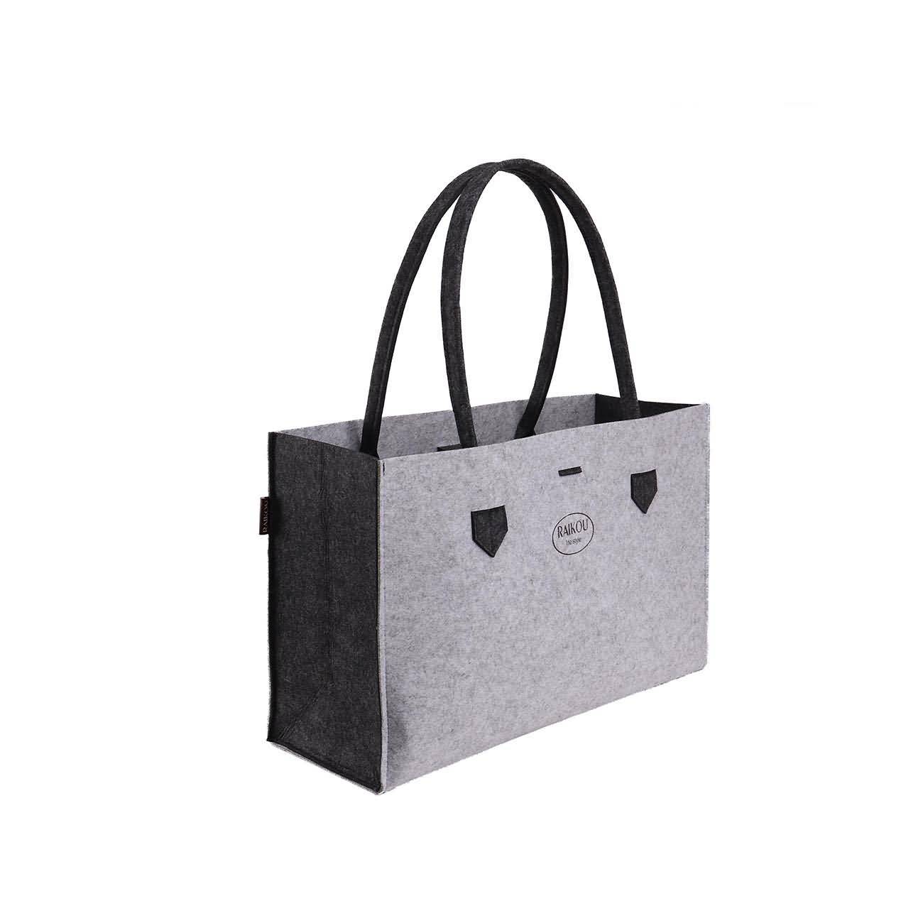 RAIKOU KULT Filz-Tasche Shopper; in neuem Design; Filzkorb Einkaufstasche Henkeltasche Zeitungskorb Stabile Kaminholztasche hervorragend als Spielzeugtasche oder Picknick-Korb Strand (44*18*31cm)