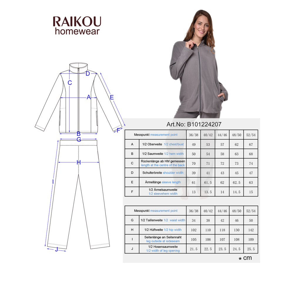 RAIKOU Eleganter Einfarbiger Damen Hausanzug in Micro-Fleece Freizeitanzug mit Reißverschluss