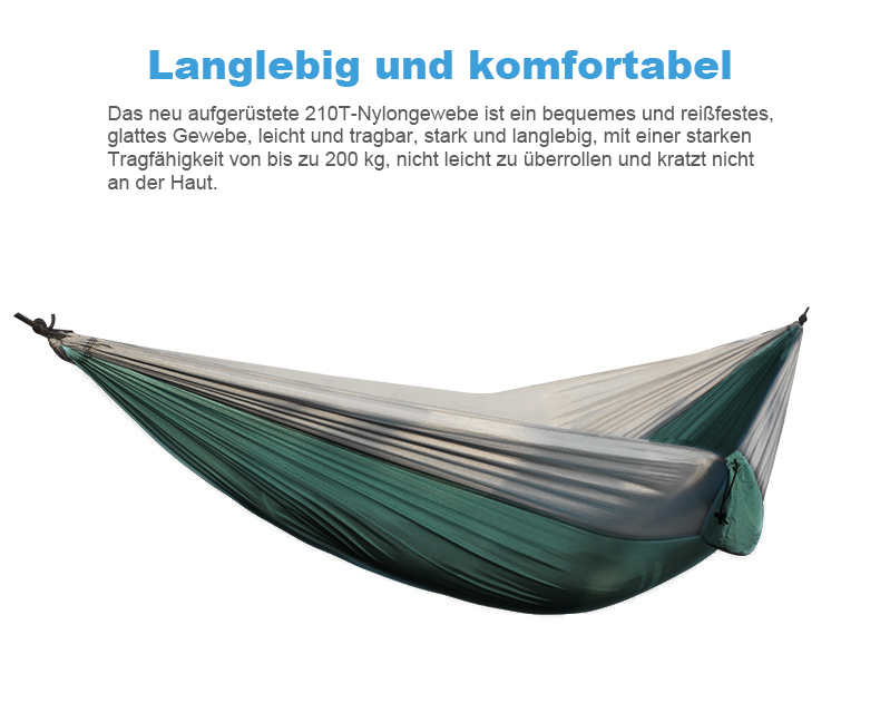 RAIKOU Hängematte aus Fallschirm Stoff, outdoor Comping Garten XXL 260x140cm für 2 Personen Belastbar bis 200kg