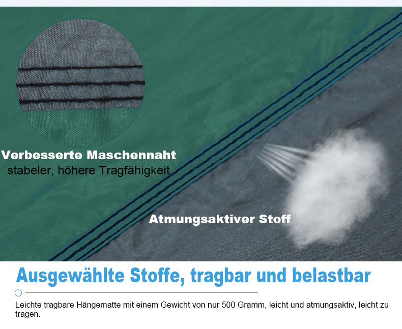 RAIKOU Hängematte aus Fallschirm Stoff, outdoor Comping Garten XXL 260x140cm für 2 Personen Belastbar bis 200kg