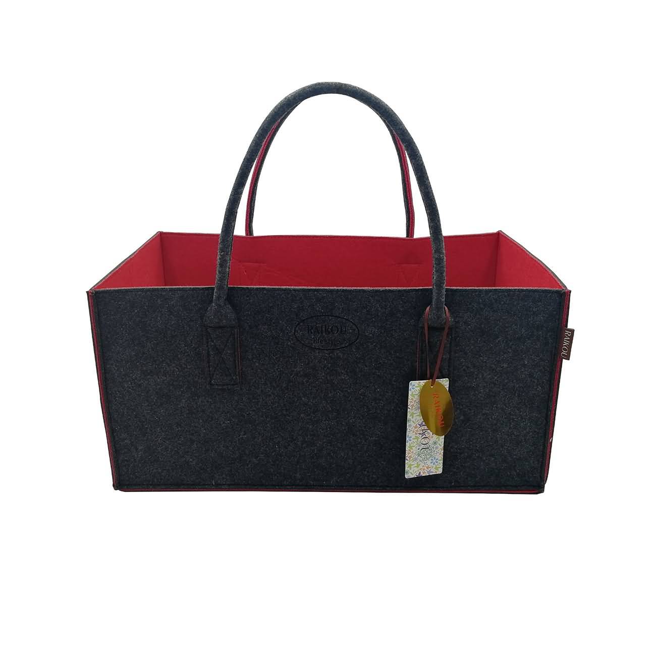RAIKOU KULT Filz-Tasche Shopper Bag Filzkorb Einkaufstasche Henkeltasche Zeitungskorb Stabile Kaminholztasche Zeitungsständer auch für Spielzeug Garten Picknick Strand(50*25*25cm und 50*34*27)