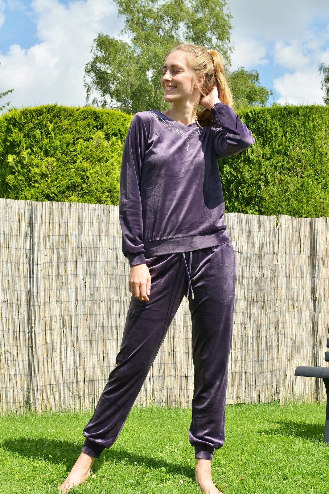 RAIKOU Damen Velours Nicki Hausanzug Freizeitanzug Fitnessanzug Trainingsanzug Jogginganzug Schlafanzug Nicki-Anzug