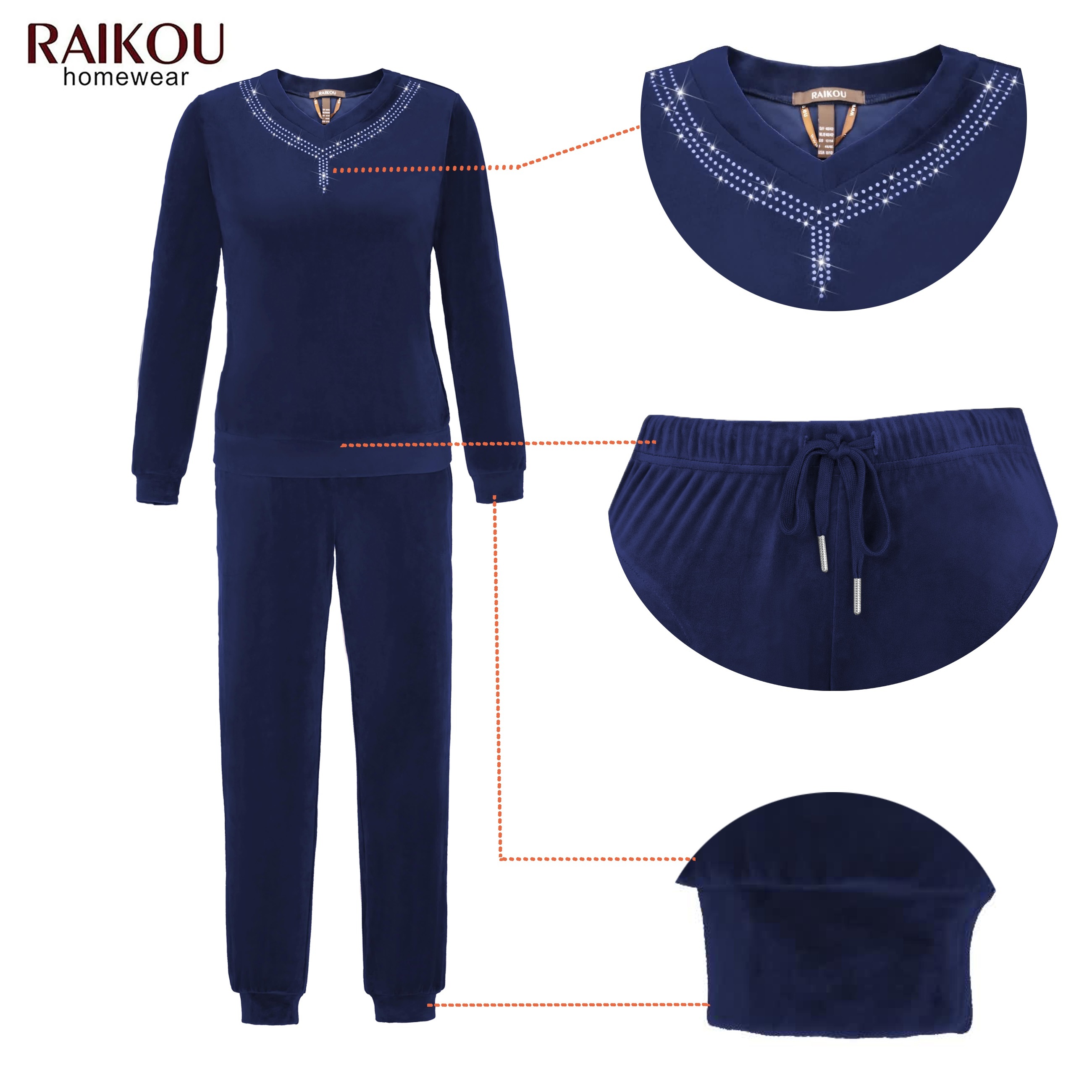 RAIKOU Damen Velours Nicki Hausanzug Freizeitanzug Fitnessanzug Trainingsanzug Jogginganzug Schlafanzug Nicki-Anzug