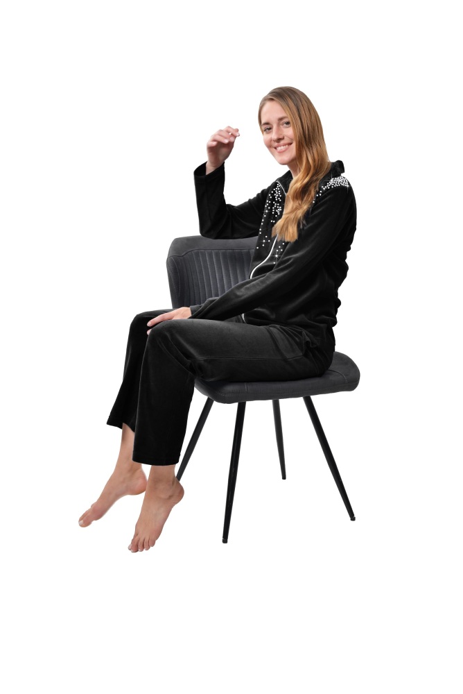 DESEN Damen Velours Nicki Freizeitanzug Fitnessanzug Hausanzug Jogginganzug Nicki-Anzug mit Reißverschluss und Glitzersteinen