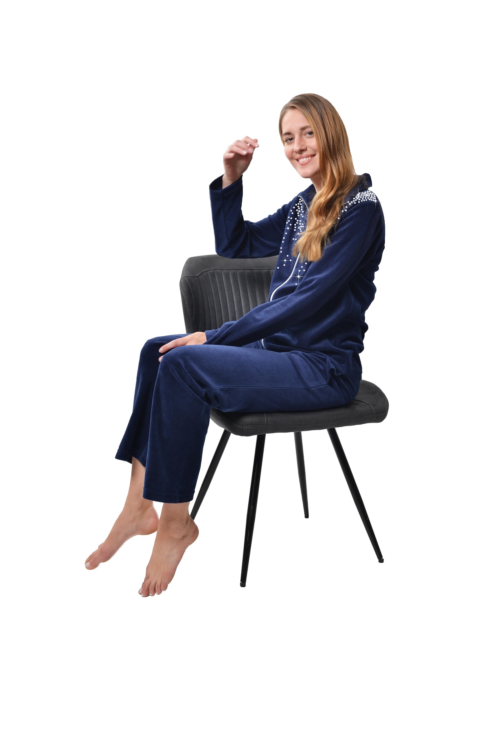 DESEN Damen Velours Nicki Freizeitanzug Fitnessanzug Hausanzug Jogginganzug Nicki-Anzug mit Reißverschluss und Glitzersteinen