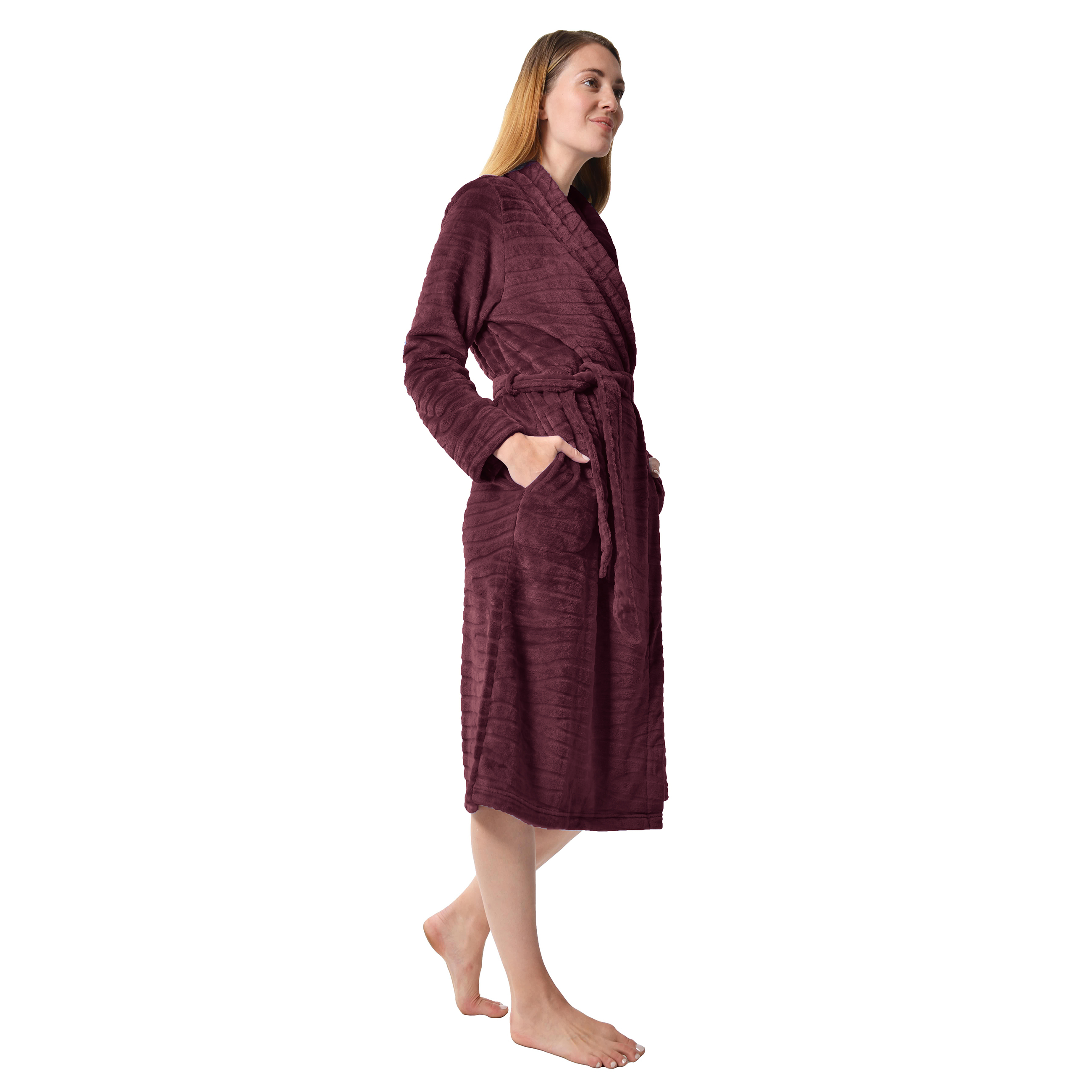 RAIKOU Damen Bademantel Morgenmantel Saunamantel weiches und super flauschiges Coral-Fleece Flausch RelaxKuschelfrottee Microfaser
