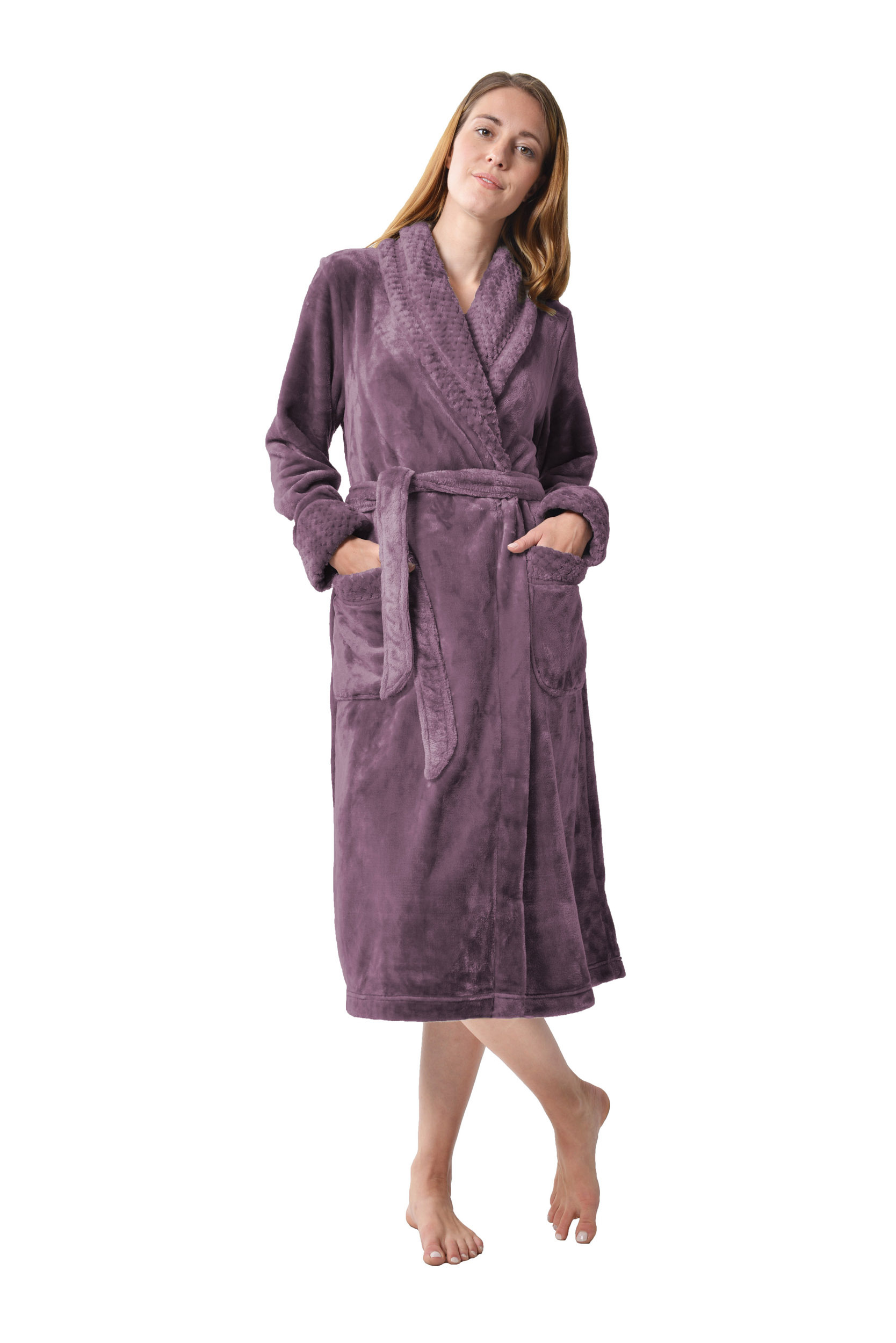 RAIKOU Kuschel weicher Bademantel Hausmantel, Loungewear Saunamantel für Damen, aus luxuriösem Flausch Coral Fleece auch als Morgenmantel perfekt