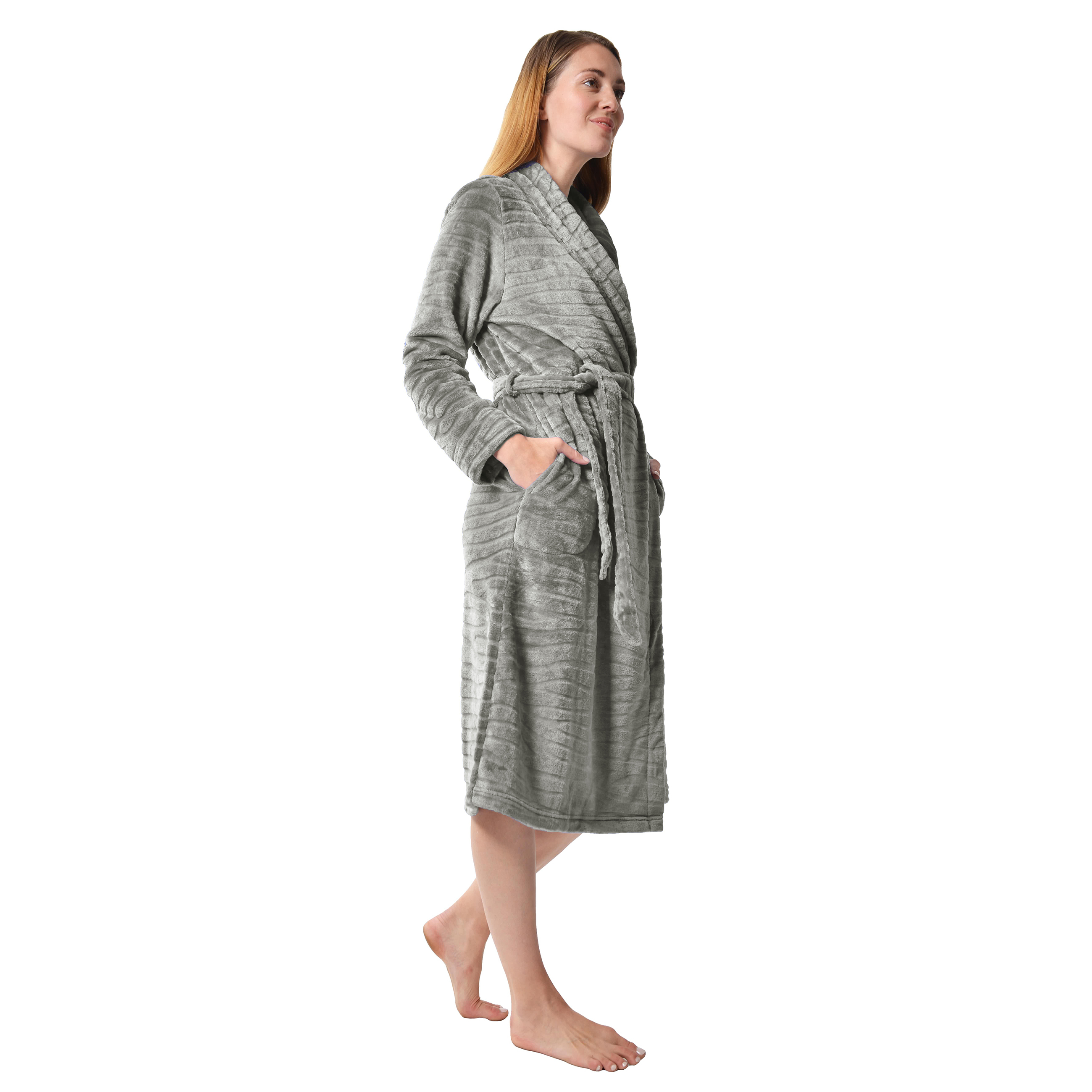 RAIKOU Damen Bademantel Morgenmantel Saunamantel weiches und super flauschiges Coral-Fleece Flausch RelaxKuschelfrottee Microfaser