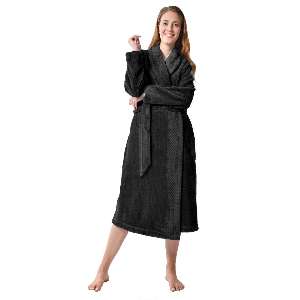 RAIKOU Damen Bademantel Morgenmantel Saunamantel weiches und super flauschiges Coral-Fleece Flausch RelaxKuschelfrottee Microfaser