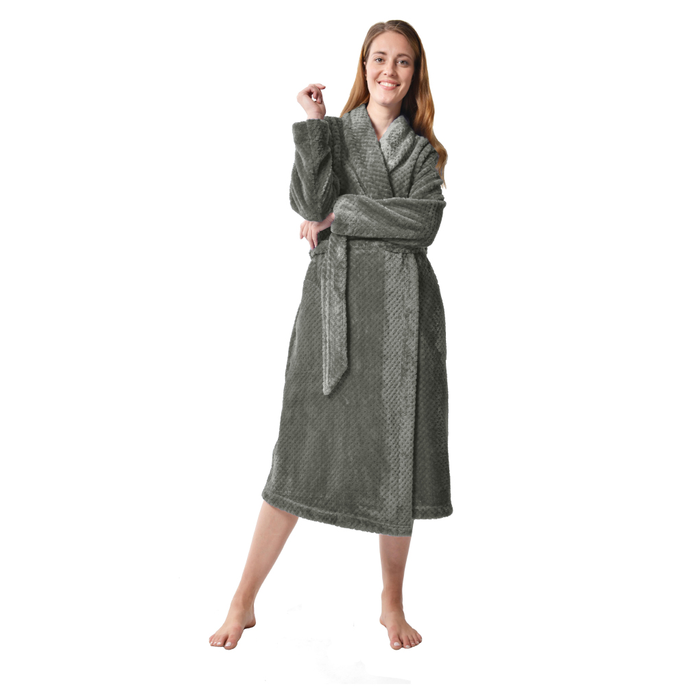 RAIKOU Damen Bademantel Morgenmantel Saunamantel weiches und super flauschiges Coral-Fleece Flausch RelaxKuschelfrottee Microfaser