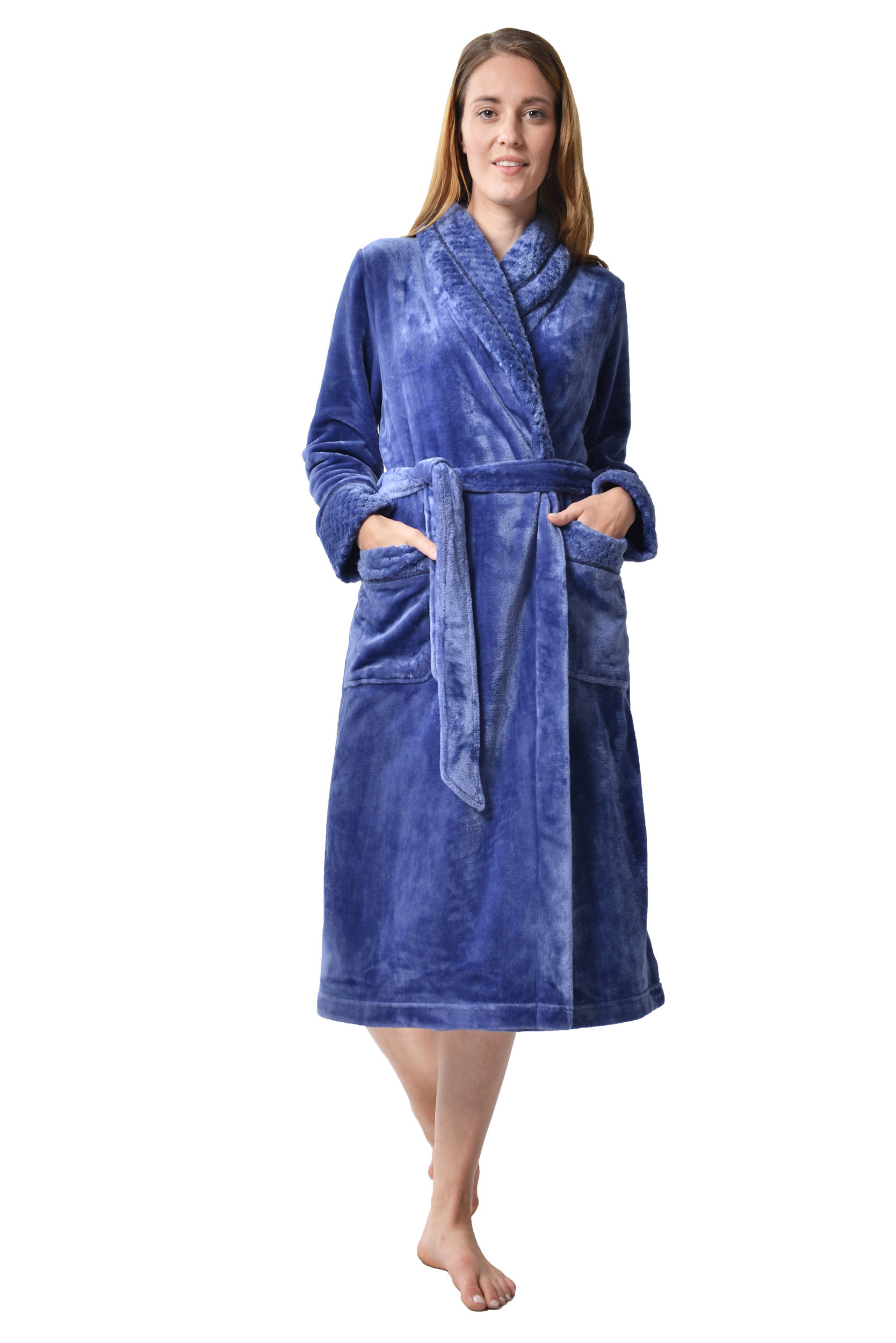 RAIKOU Kuschel weicher Bademantel Hausmantel, Loungewear Saunamantel für Damen, aus luxuriösem Flausch Coral Fleece auch als Morgenmantel perfekt