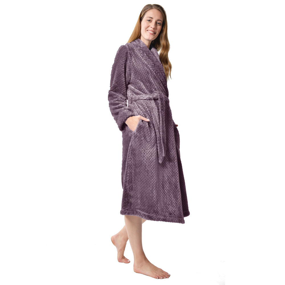 RAIKOU Damen Bademantel Morgenmantel Saunamantel weiches und super flauschiges Coral-Fleece Flausch RelaxKuschelfrottee Microfaser