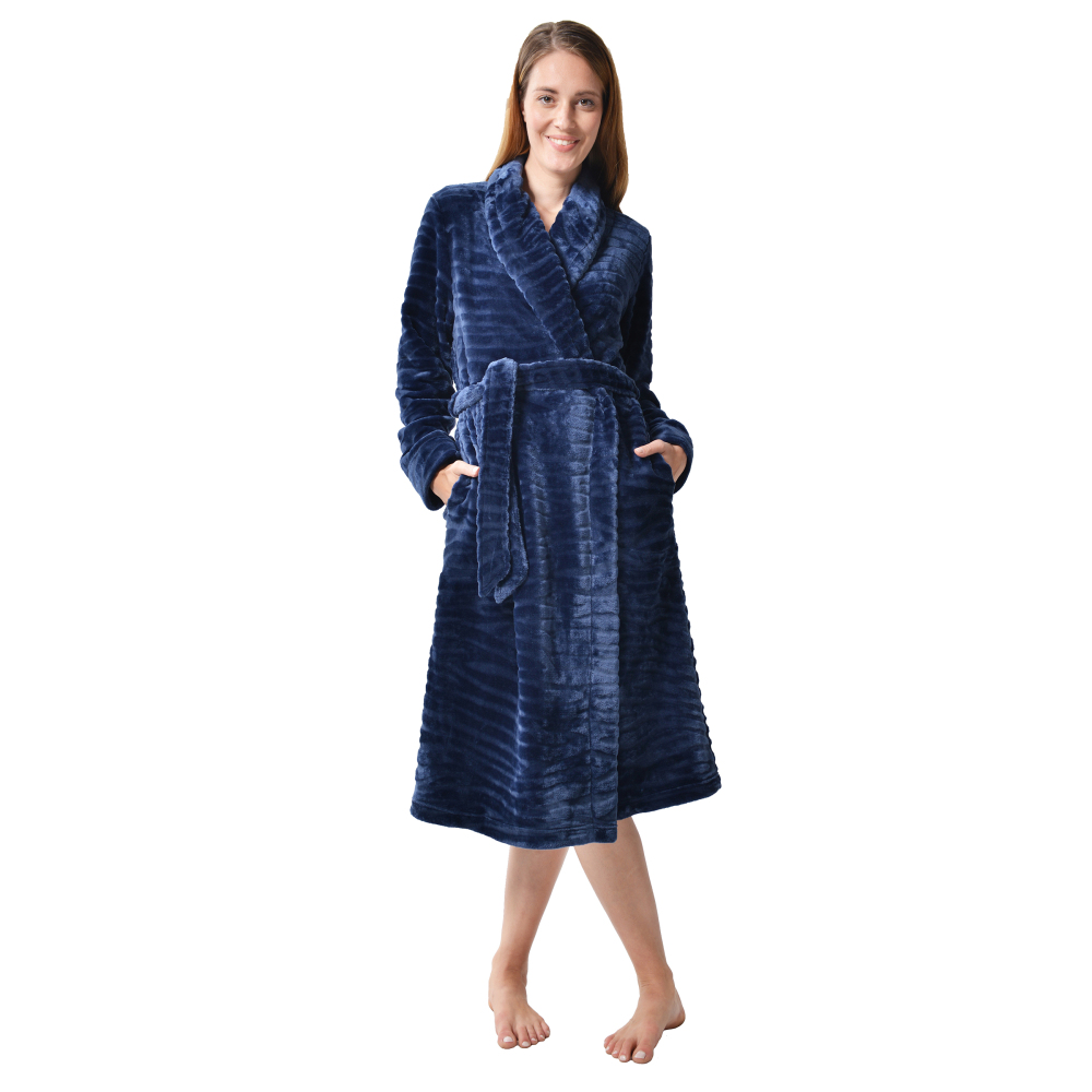 RAIKOU Damen Bademantel Morgenmantel Saunamantel weiches und super flauschiges Coral-Fleece Flausch RelaxKuschelfrottee Microfaser