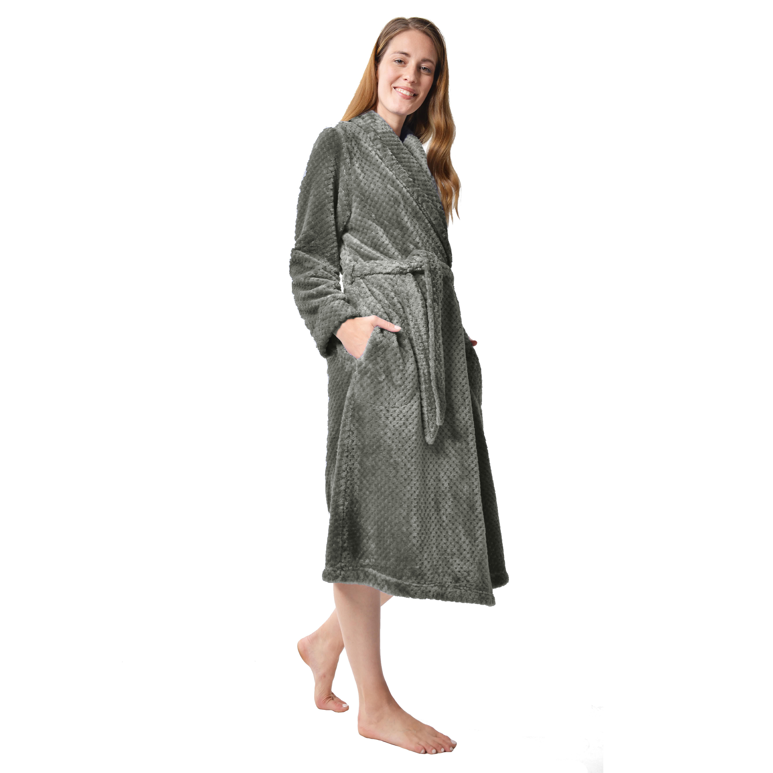 RAIKOU Damen Bademantel Morgenmantel Saunamantel weiches und super flauschiges Coral-Fleece Flausch RelaxKuschelfrottee Microfaser