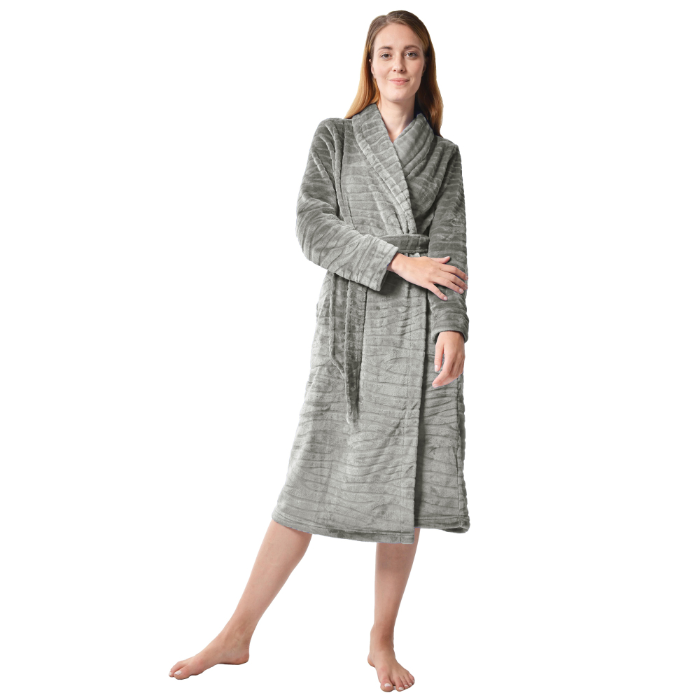 RAIKOU Damen Bademantel Morgenmantel Saunamantel weiches und super flauschiges Coral-Fleece Flausch RelaxKuschelfrottee Microfaser