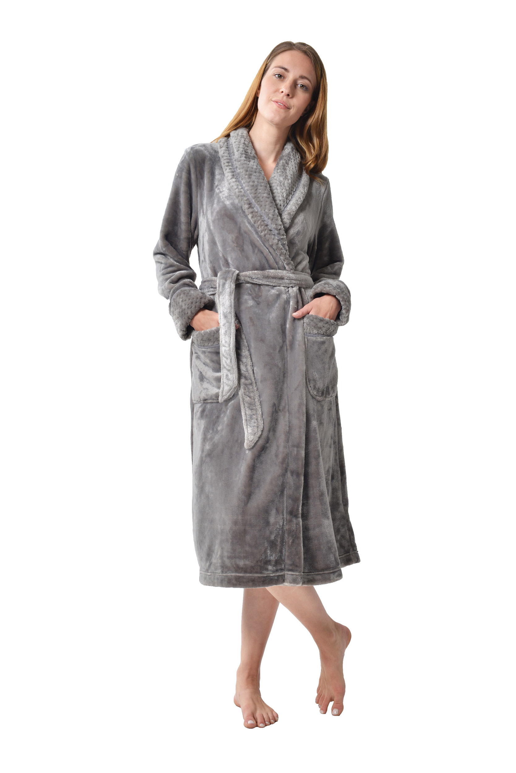 RAIKOU Kuschel weicher Bademantel Hausmantel, Loungewear Saunamantel für Damen, aus luxuriösem Flausch Coral Fleece auch als Morgenmantel perfekt