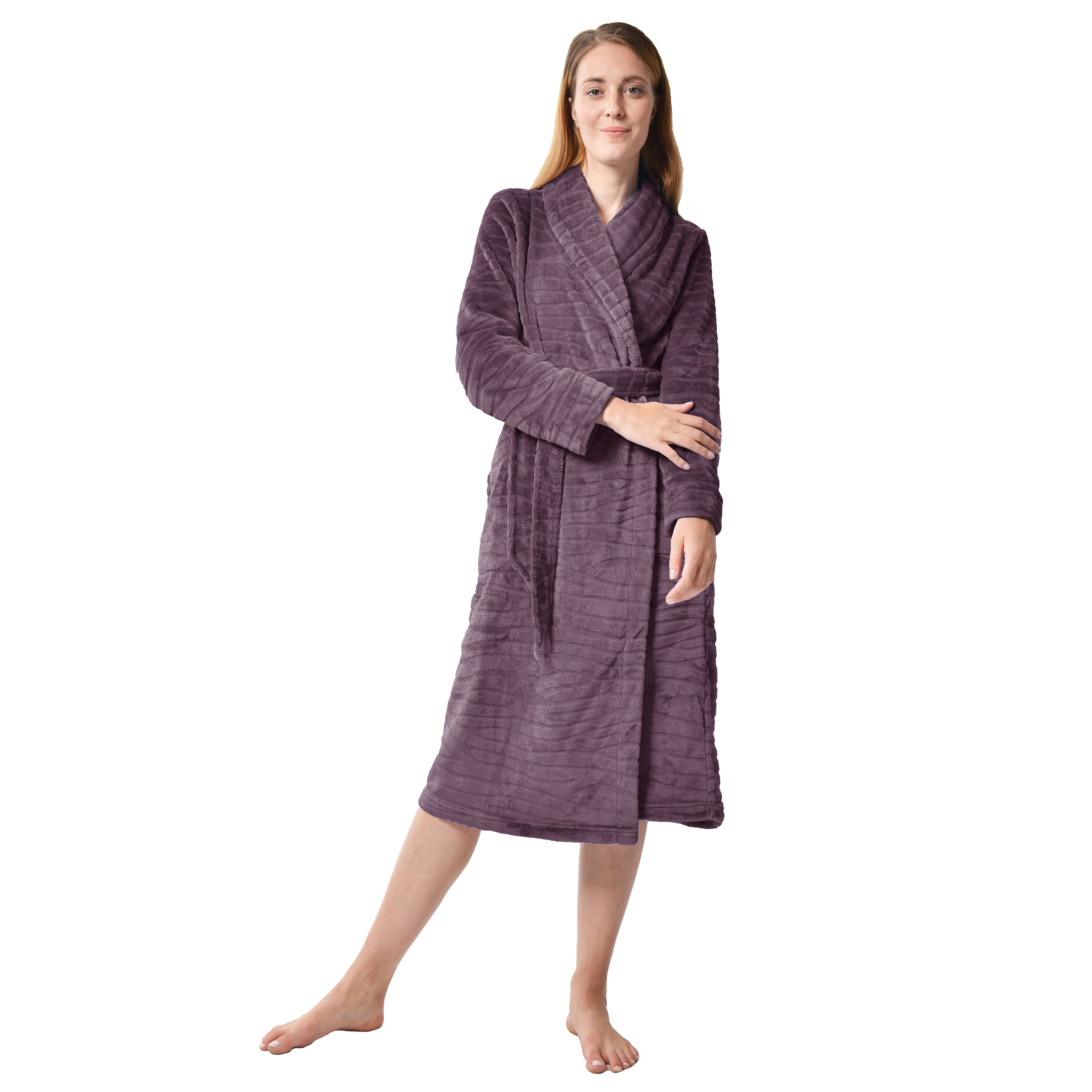 RAIKOU Damen Bademantel Morgenmantel Saunamantel weiches und super flauschiges Coral-Fleece Flausch RelaxKuschelfrottee Microfaser