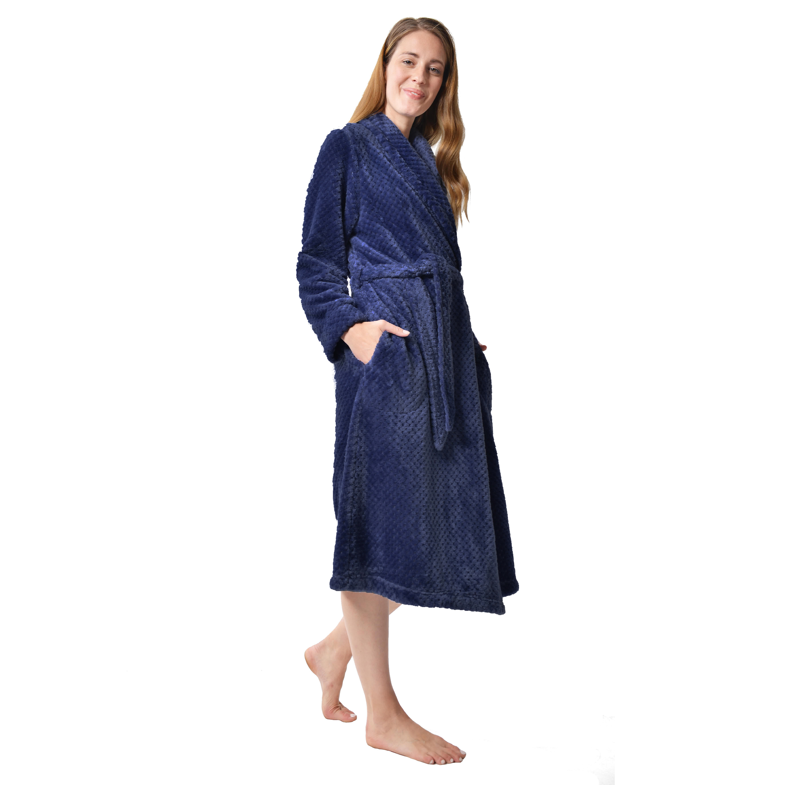 RAIKOU Damen Bademantel Morgenmantel Saunamantel weiches und super flauschiges Coral-Fleece Flausch RelaxKuschelfrottee Microfaser