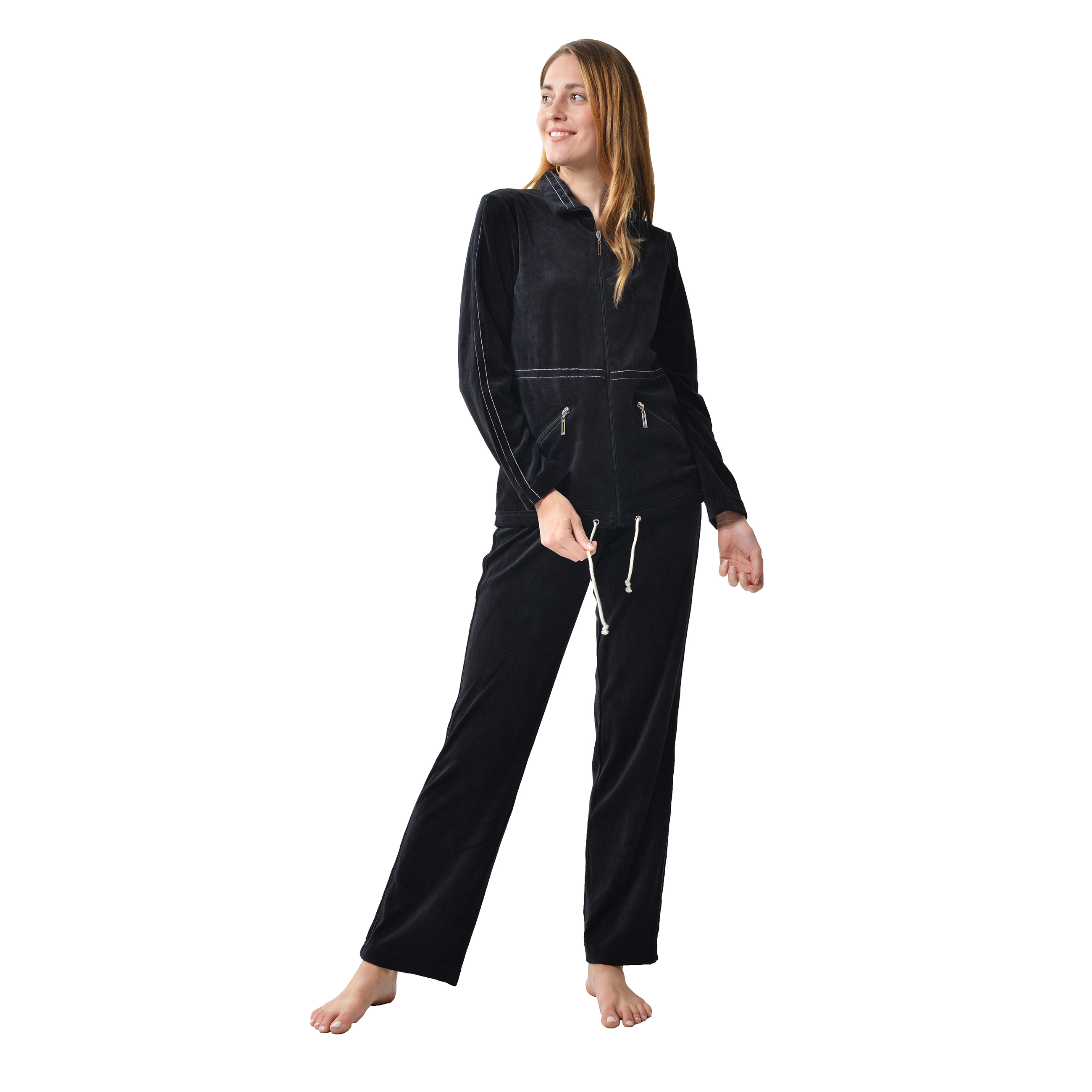 RAIKOU Hausanzug Freizeitanzug Homewear Trainingsanzug mit Reißverschluss,  dezente Ziersteppung, Seilzug im unteren Saum