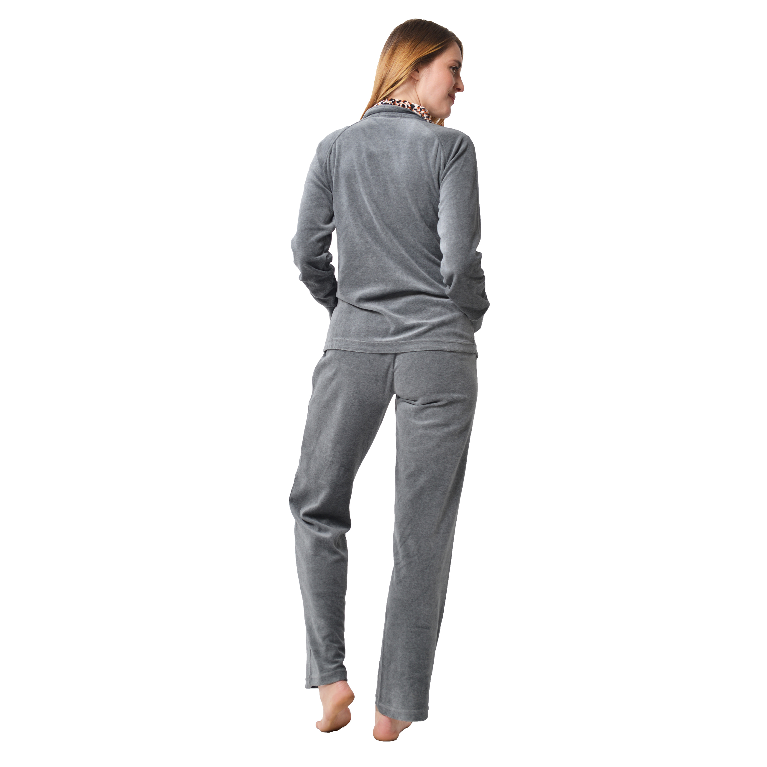 RAIKOU Nicki Velours Damen Hausanzug Freizeitanzug Jogginganzug mit Reißverschluss und Leo Print