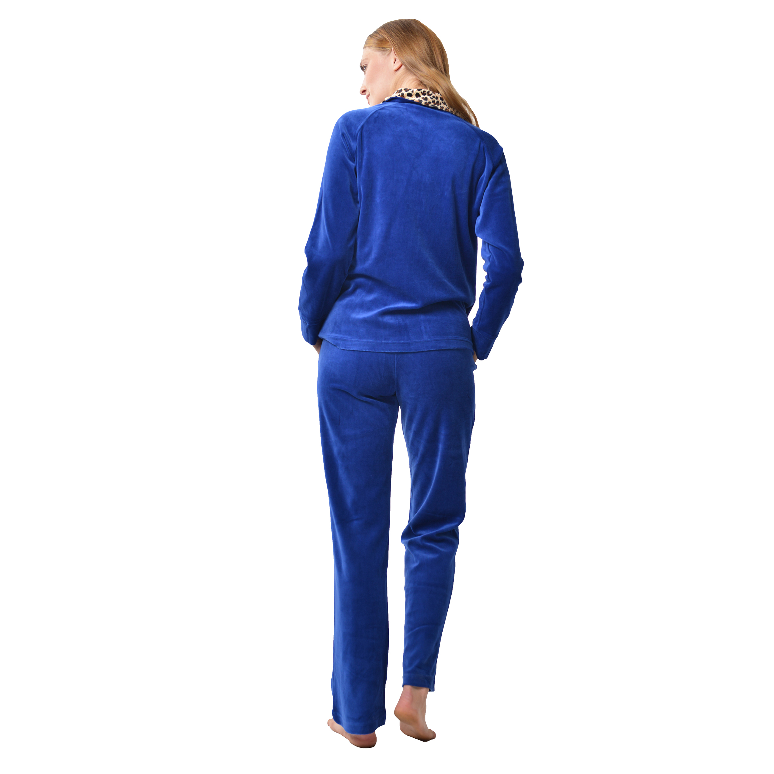 RAIKOU Nicki Velours Damen Hausanzug Freizeitanzug Jogginganzug mit Reißverschluss und Leo Print