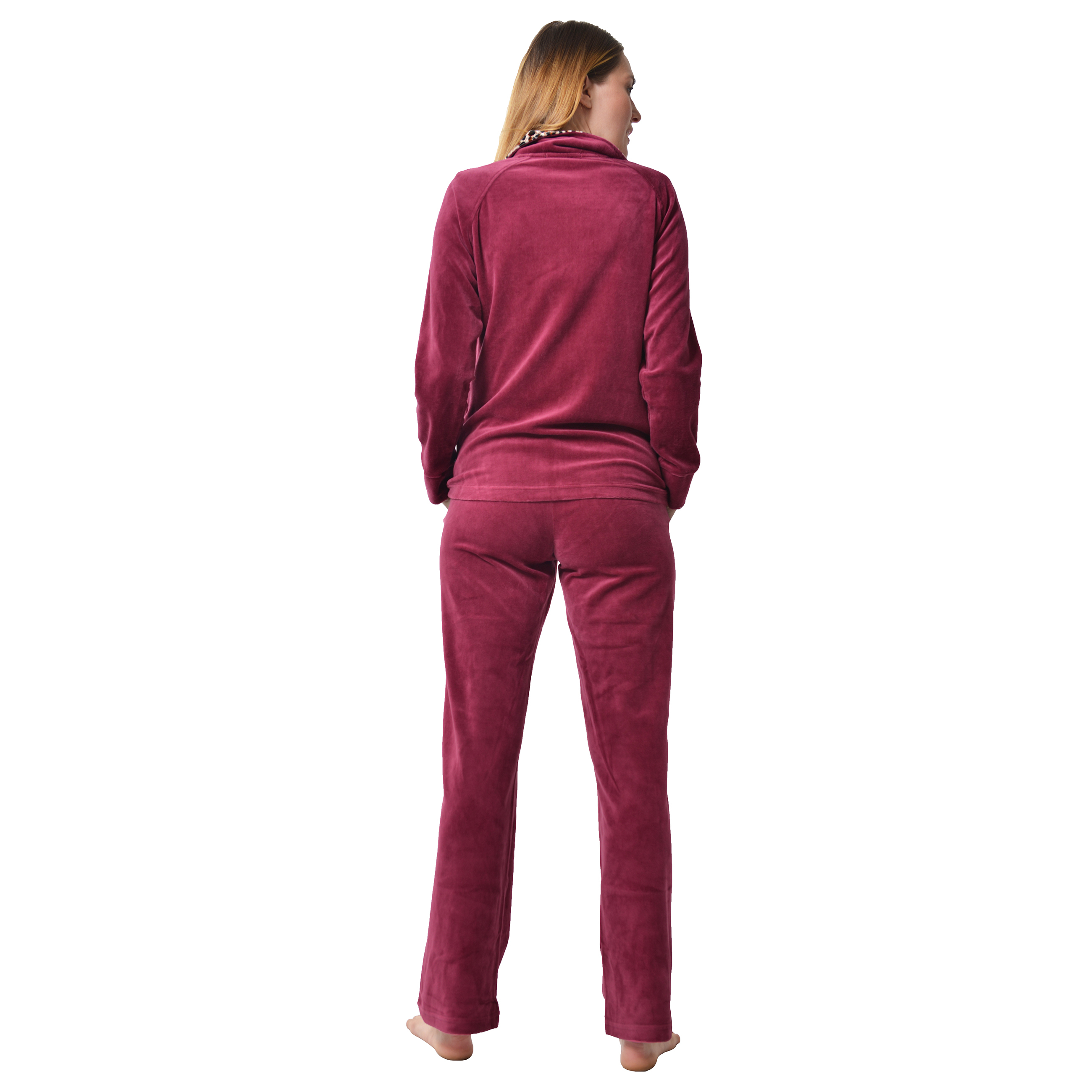 RAIKOU Nicki Velours Damen Hausanzug Freizeitanzug Jogginganzug mit Reißverschluss und Leo Print